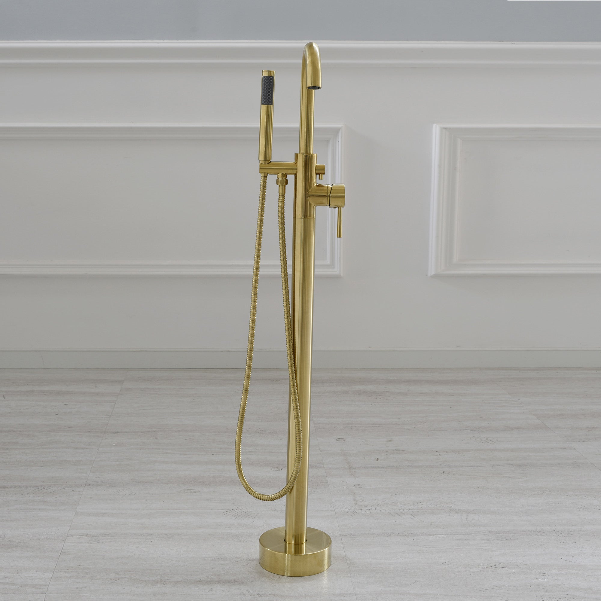 WOODBRIDGE F0001BNRD Contemporary Single Handle Floor Mount Freestanding Tub Filler Faucet with Hand shower