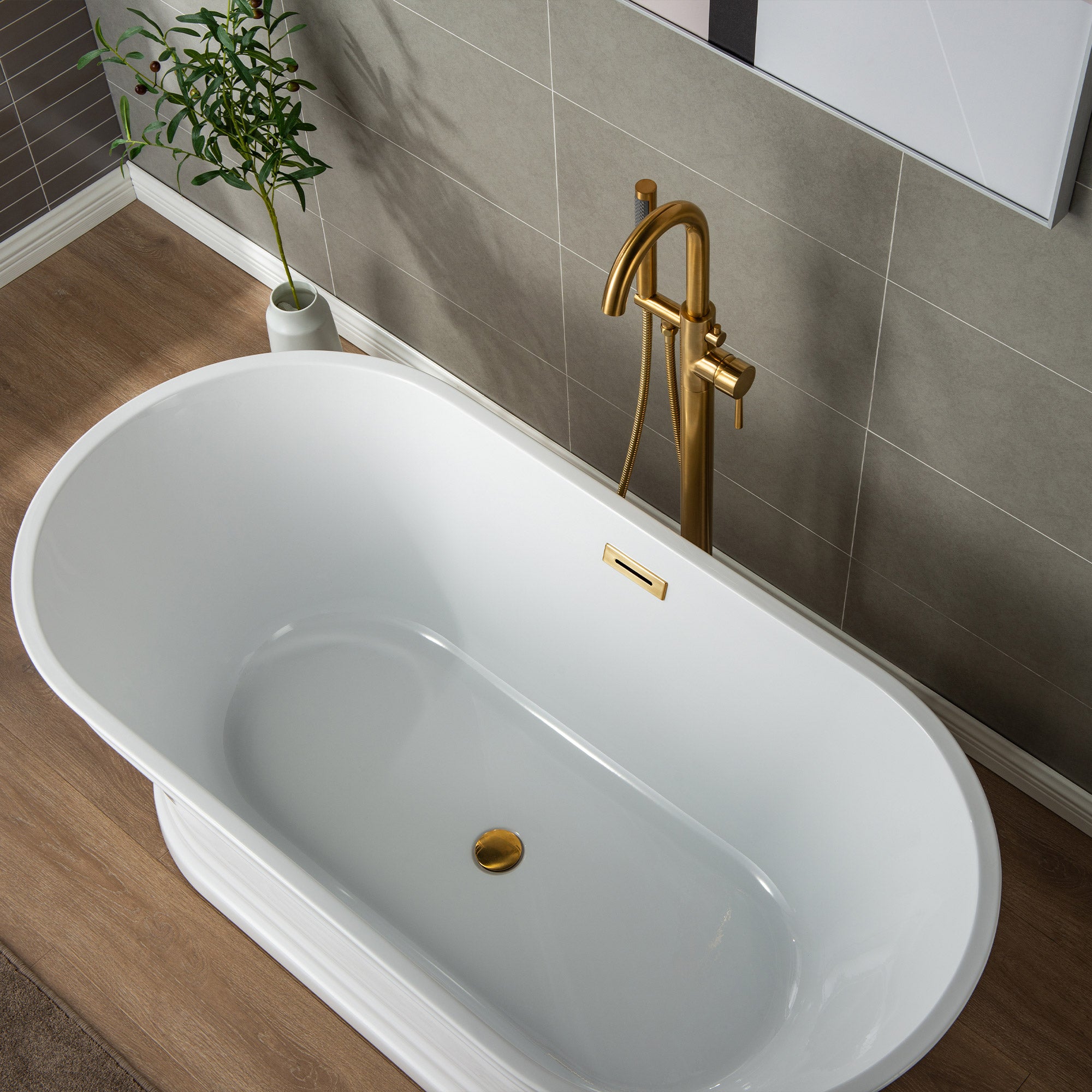 WOODBRIDGE F0001BNRD Contemporary Single Handle Floor Mount Freestanding Tub Filler Faucet with Hand shower