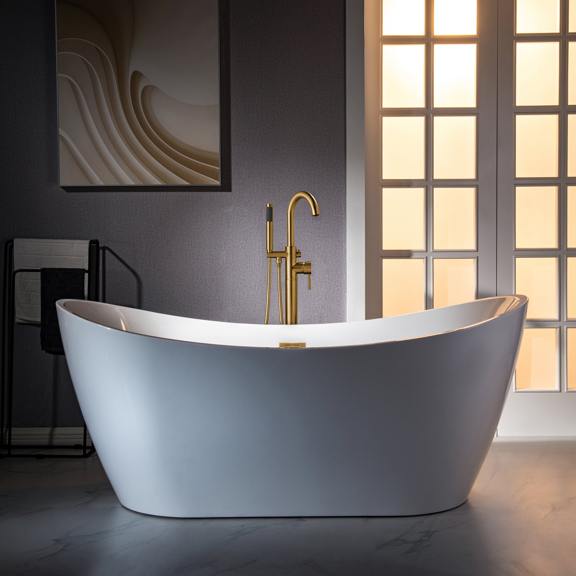 WOODBRIDGE Contemporary Single Handle Floor Mount Freestanding Tub Filler Faucet with Cylinder Shape Hand shower