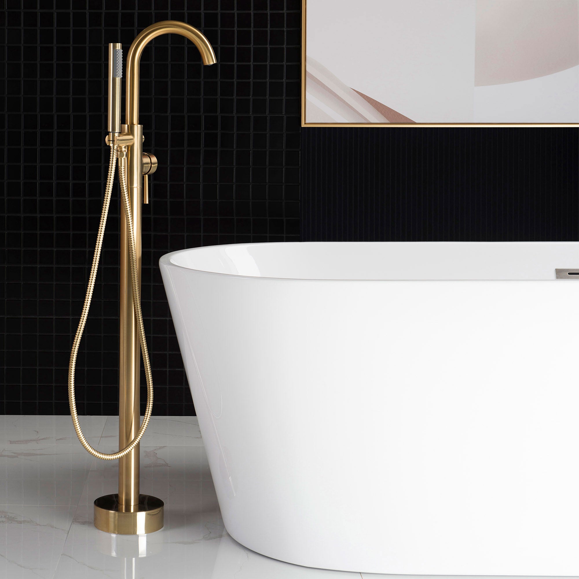 WOODBRIDGE Contemporary Single Handle Floor Mount Freestanding Tub Filler Faucet with Cylinder Shape Hand shower