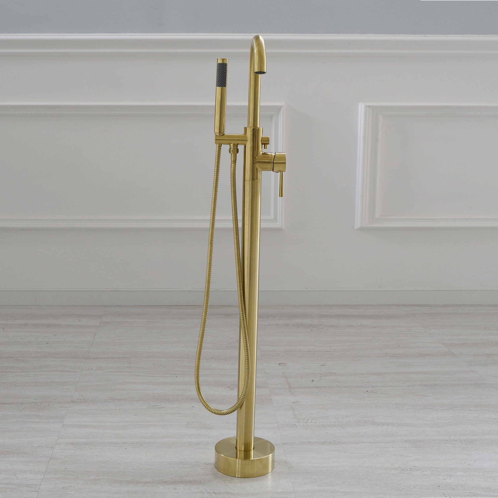 WOODBRIDGE Contemporary Single Handle Floor Mount Freestanding Tub Filler Faucet with Cylinder Shape Hand shower