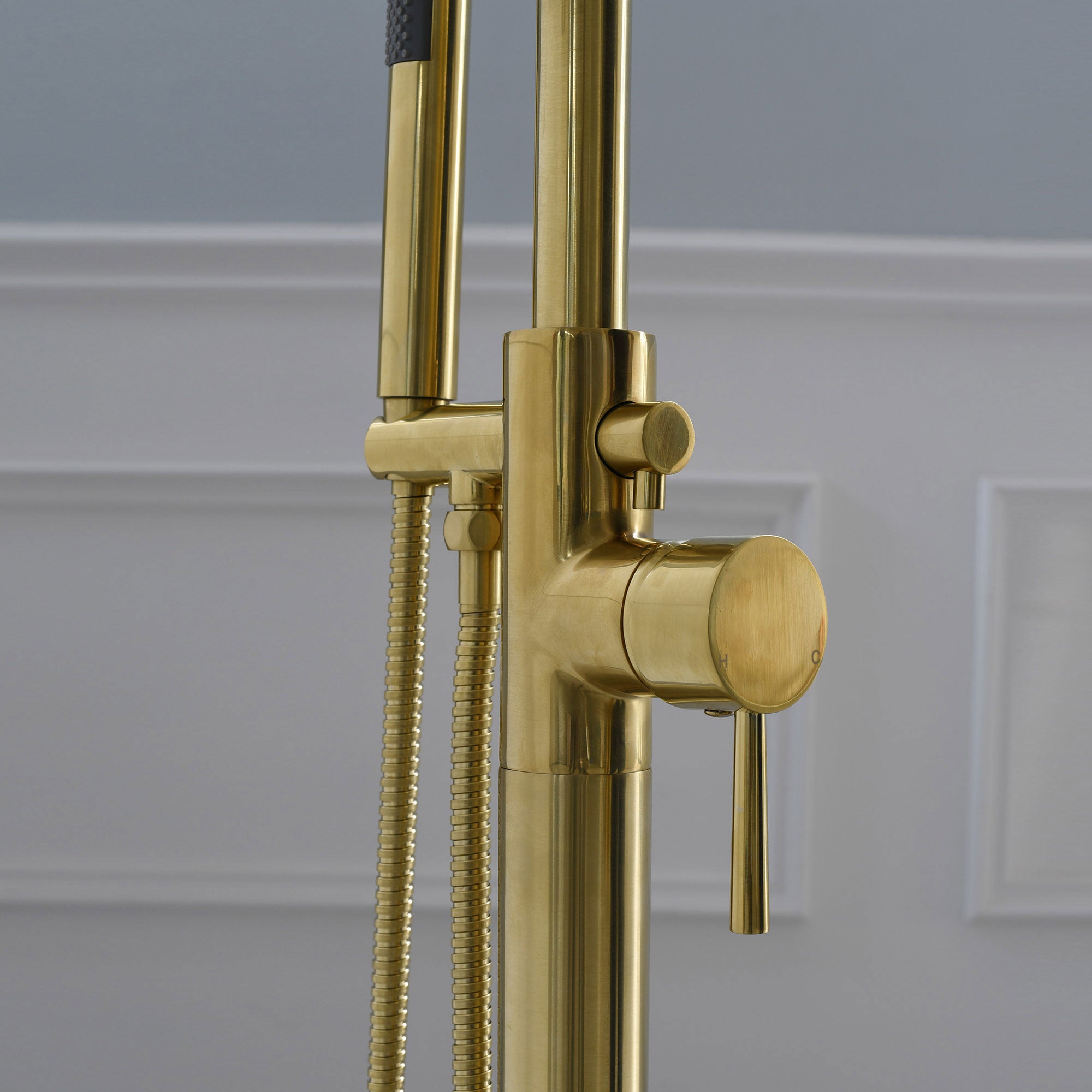 WOODBRIDGE Contemporary Single Handle Floor Mount Freestanding Tub Filler Faucet with Cylinder Shape Hand shower
