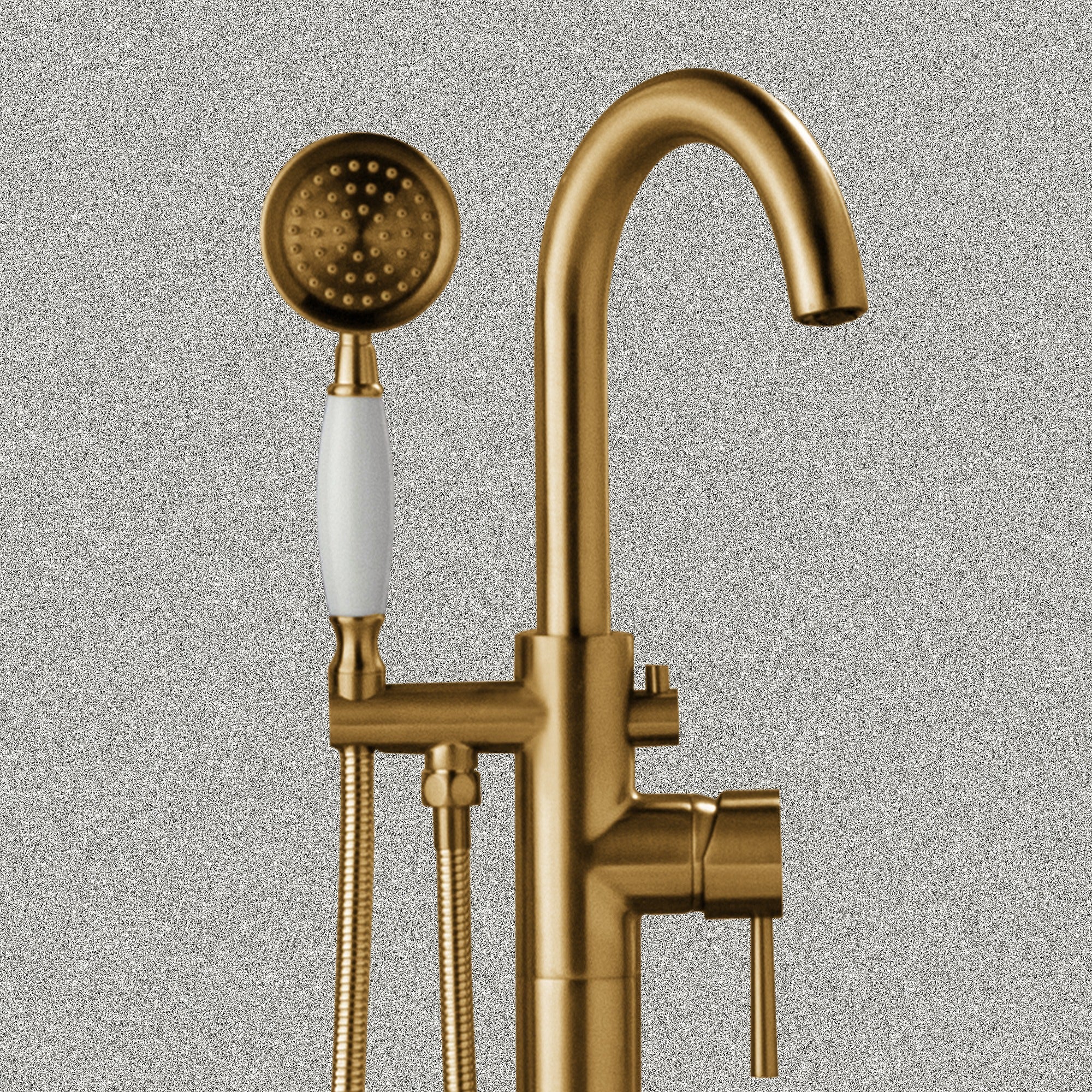 WOODBRIDGE Fusion Single Handle Floor Mount Freestanding Tub Filler Faucet with Telephone Hand shower