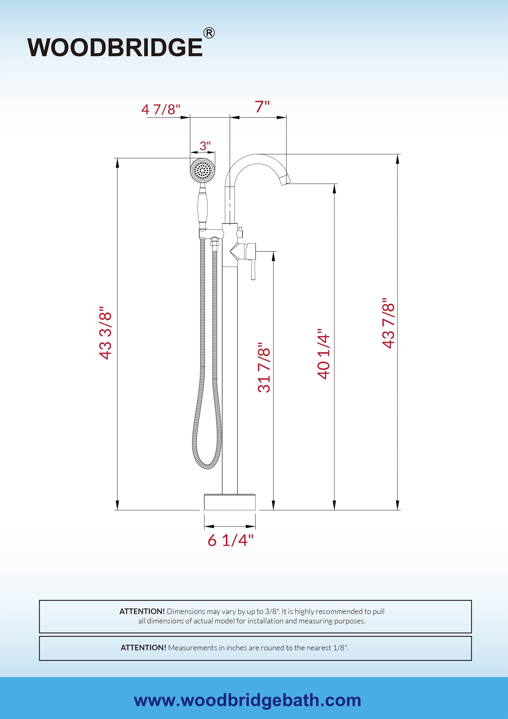 WOODBRIDGE Fusion Single Handle Floor Mount Freestanding Tub Filler Faucet with Telephone Hand shower