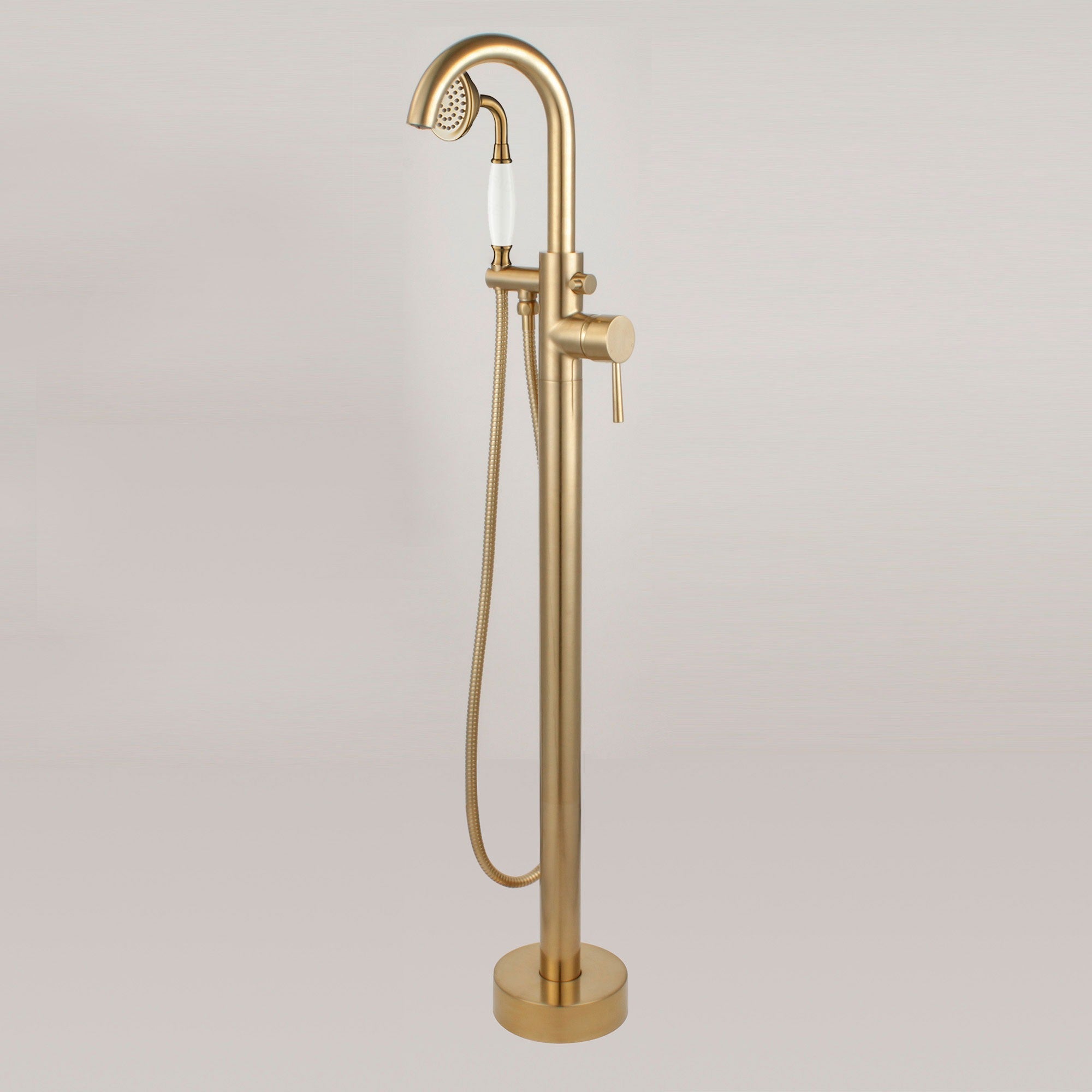 WOODBRIDGE Fusion Single Handle Floor Mount Freestanding Tub Filler Faucet with Telephone Hand shower