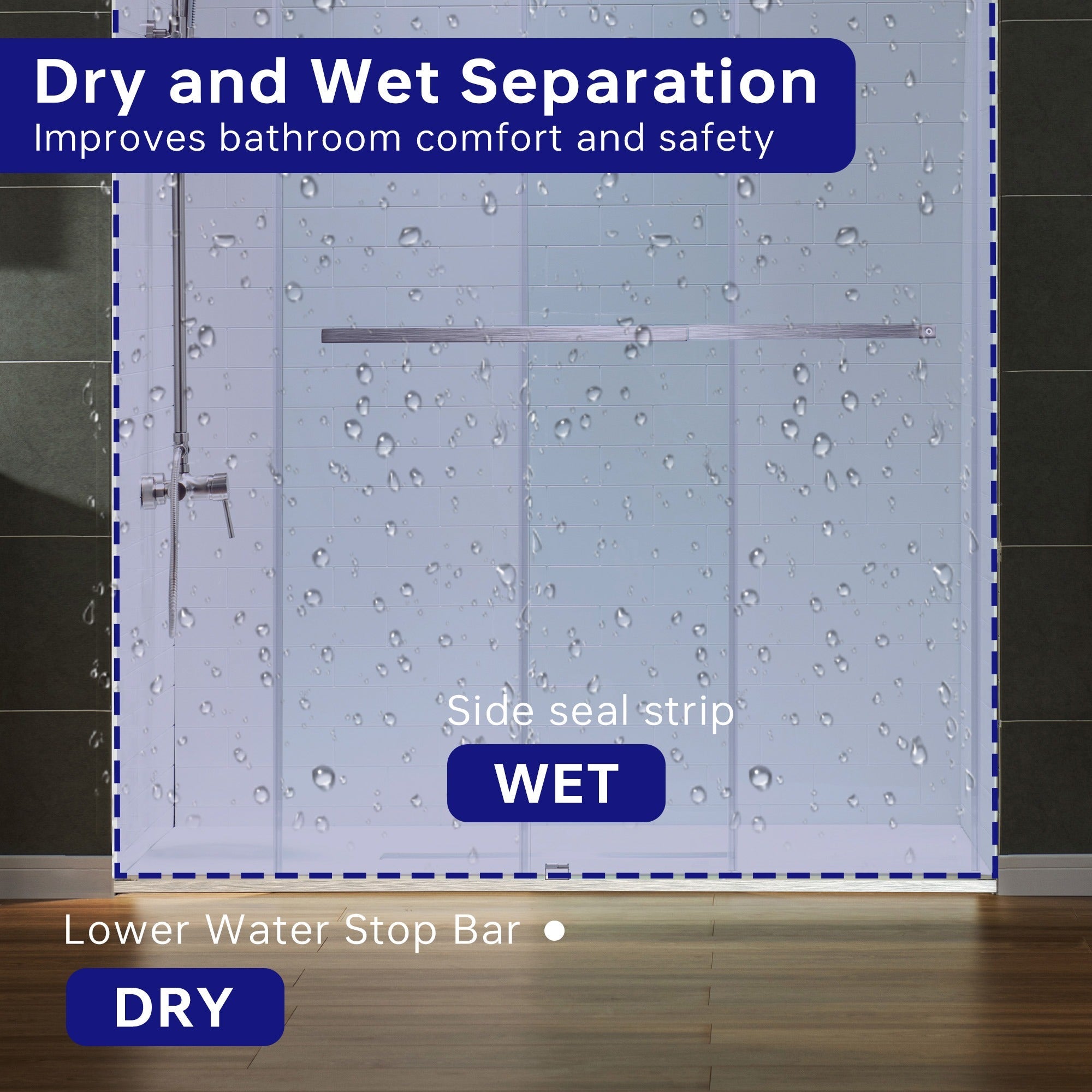 WOODBRIDGE Frameless Shower Doors 56-60" Width x 76" Height with 5/16"(8mm) Clear Tempered Glass Double Sliding with Side Seal Strips,DDS-6076