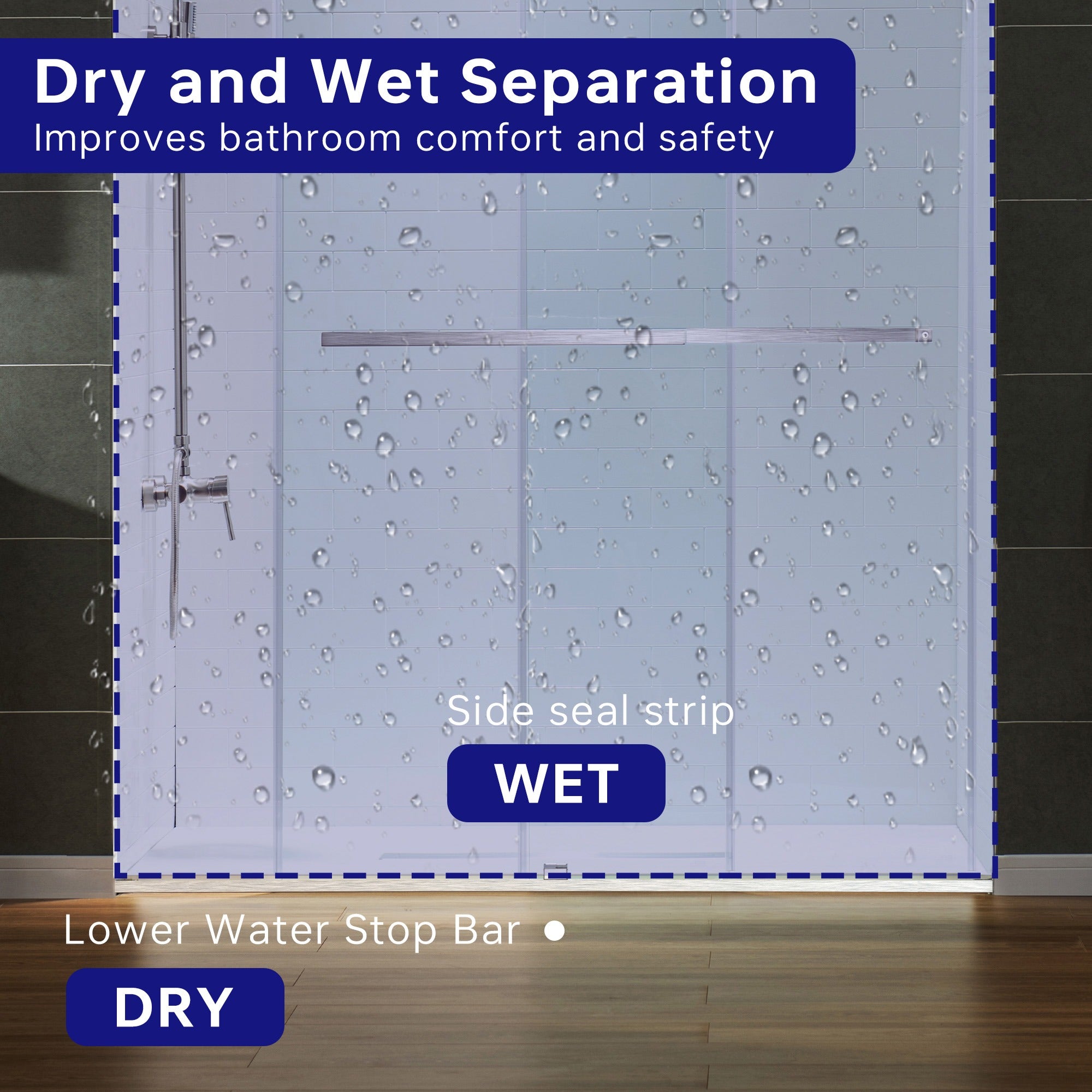 WOODBRIDGE Frameless Shower Doors 56-60" Width x 76" Height with 5/16"(8mm) Clear Tempered Glass Double Sliding with Side Seal Strips,DDS-6076