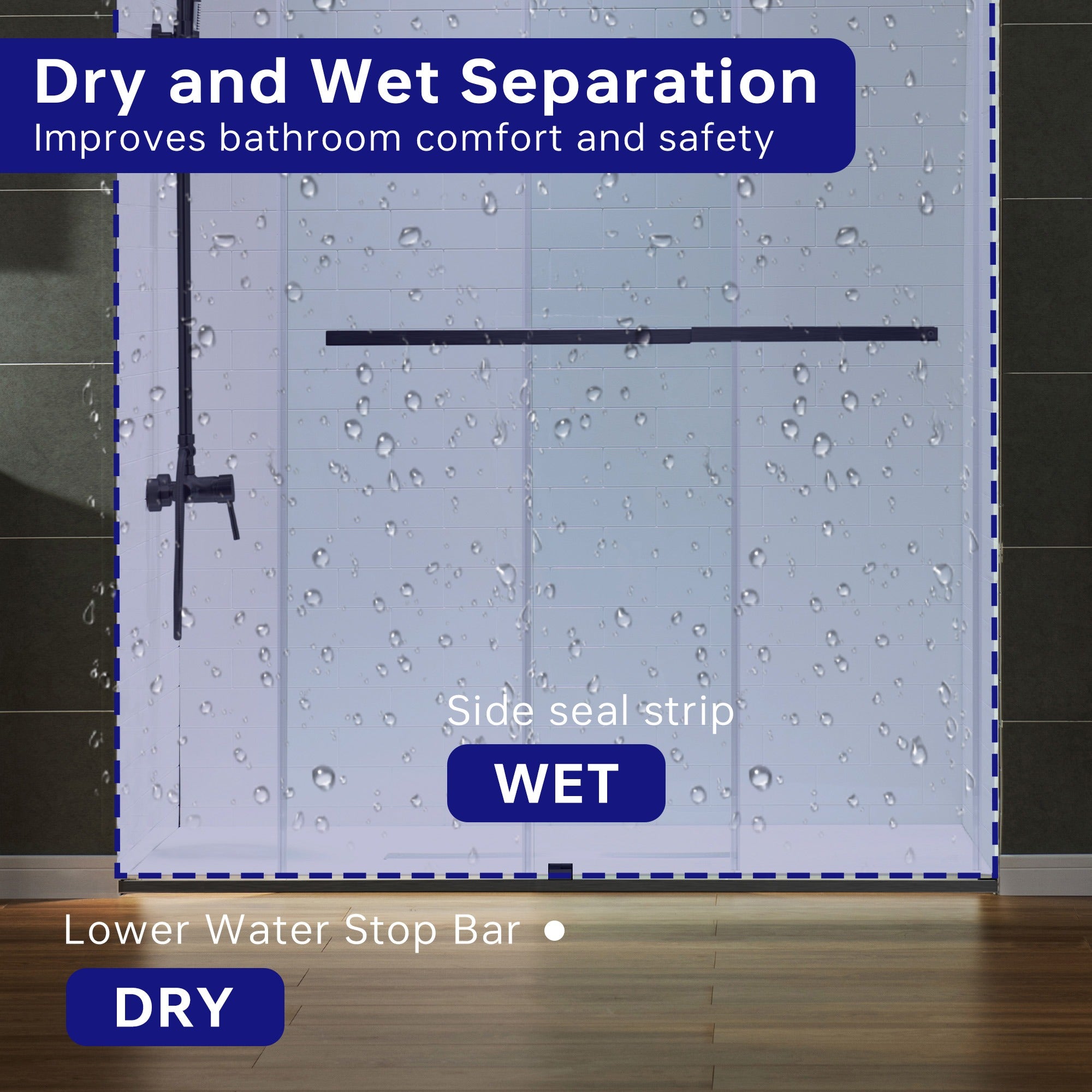 WOODBRIDGE Frameless Shower Doors 56-60" Width x 76" Height with 5/16"(8mm) Clear Tempered Glass Double Sliding with Side Seal Strips,DDS-6076
