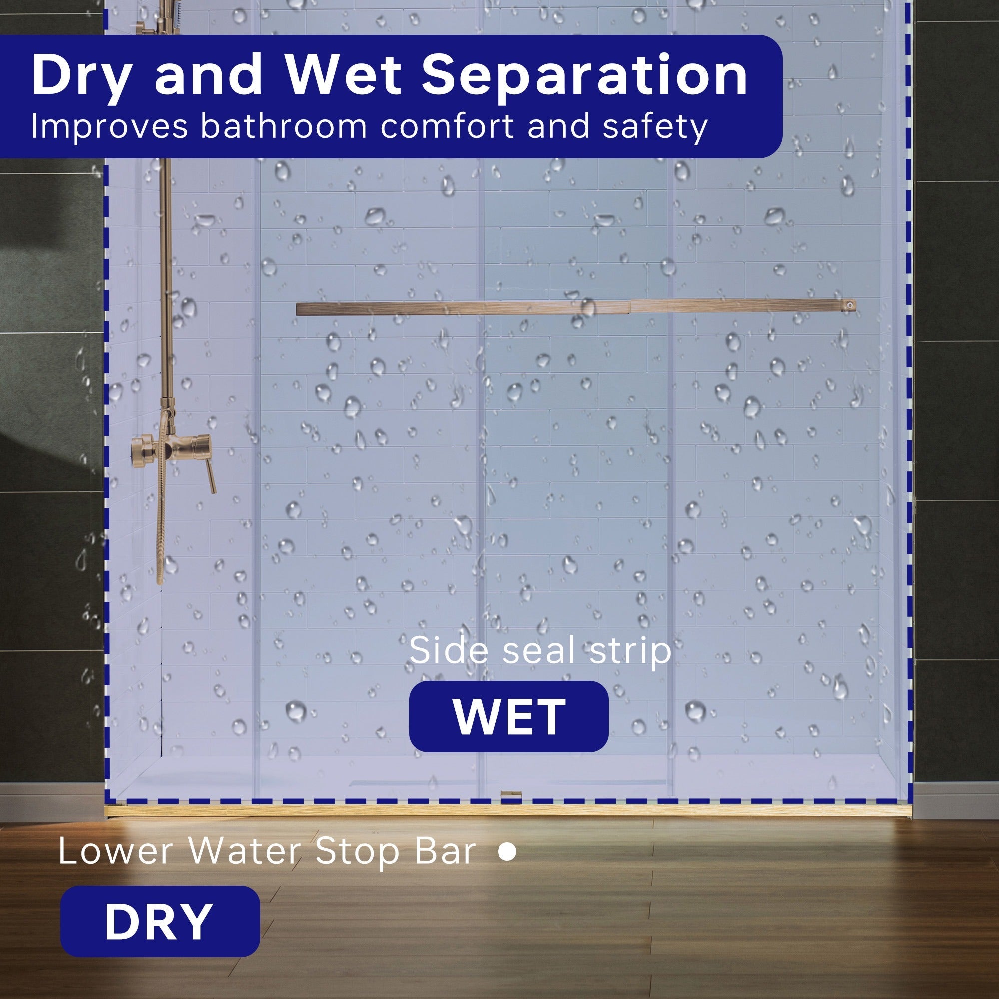 WOODBRIDGE Frameless Shower Doors 56-60" Width x 76" Height with 5/16"(8mm) Clear Tempered Glass Double Sliding with Side Seal Strips,DDS-6076