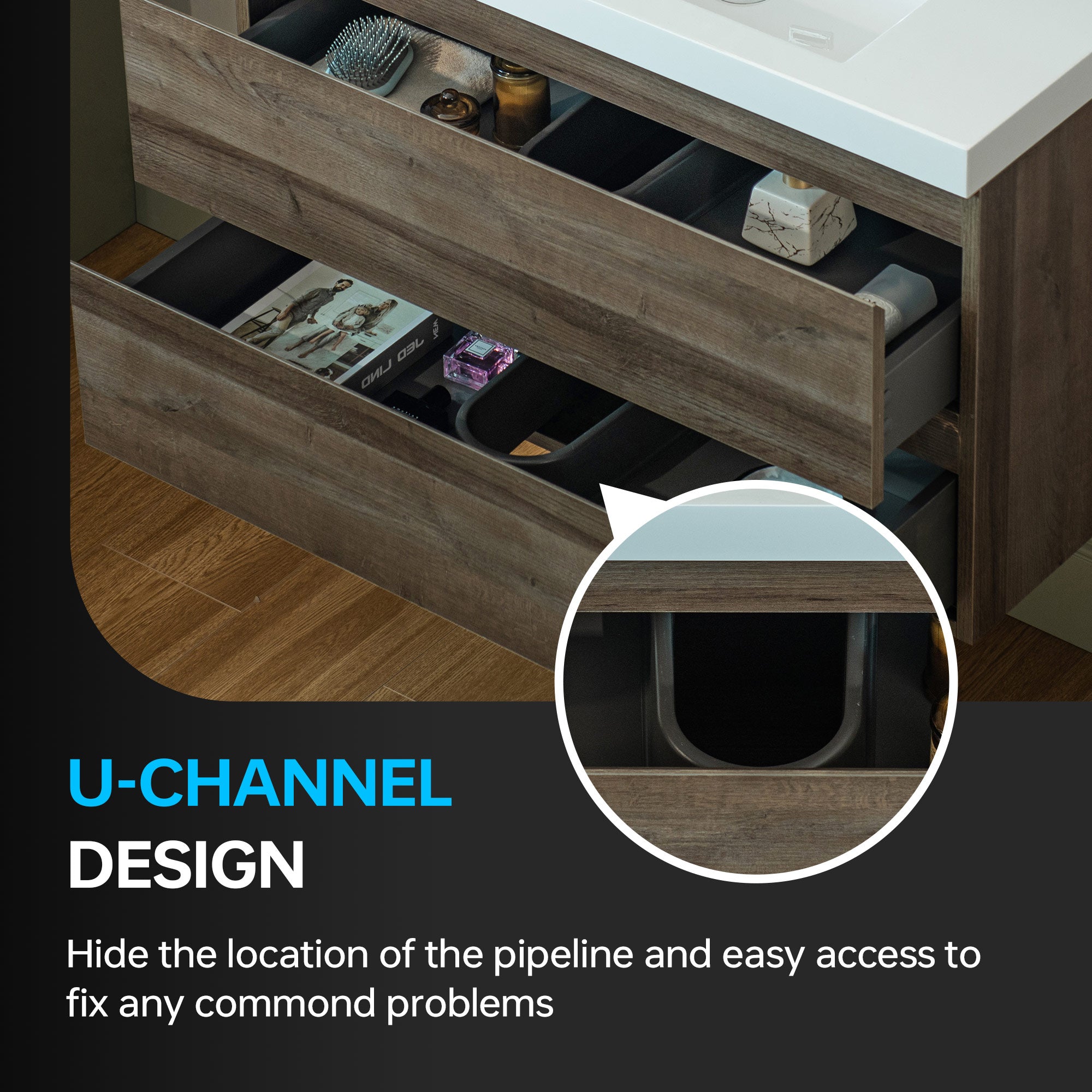 WOODBRIDGE 23-5/8 in. W x 19-5/8 in. D Wall Mounted Floating Vanity in Grey Oak with Resin Composite Vanity Top in Glossy White