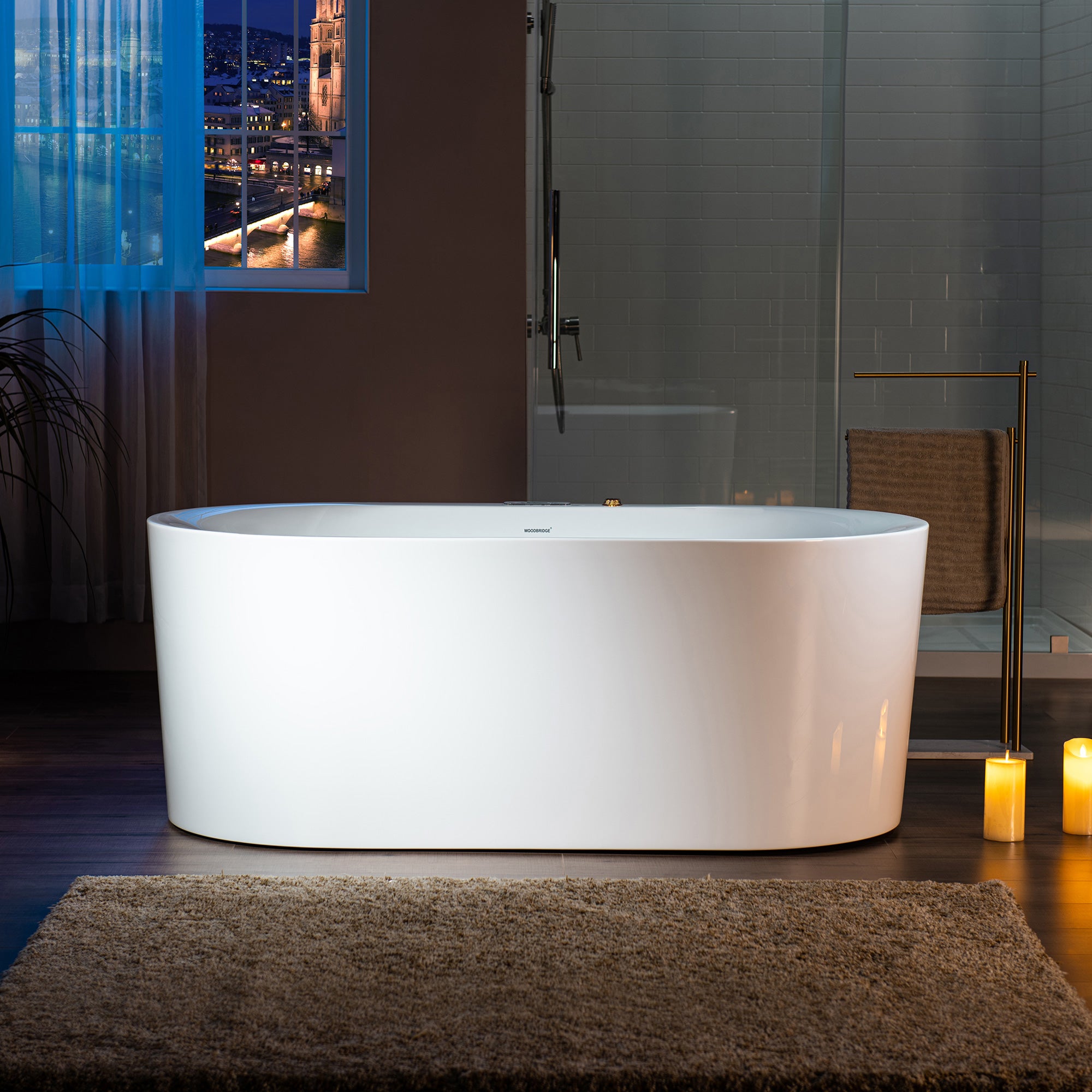 WOODBRIDGE 59" x 31-1/2" Whirlpool Water Jetted and Air Bubble Freestanding Heated Soaking Combination Bathtub with LED control panel
