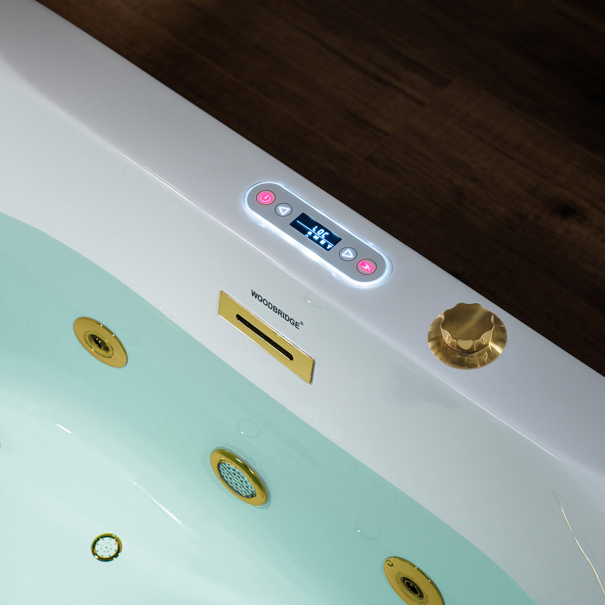 WOODBRIDGE 59" x 31-1/2" Whirlpool Water Jetted and Air Bubble Freestanding Heated Soaking Combination Bathtub with LED control panel