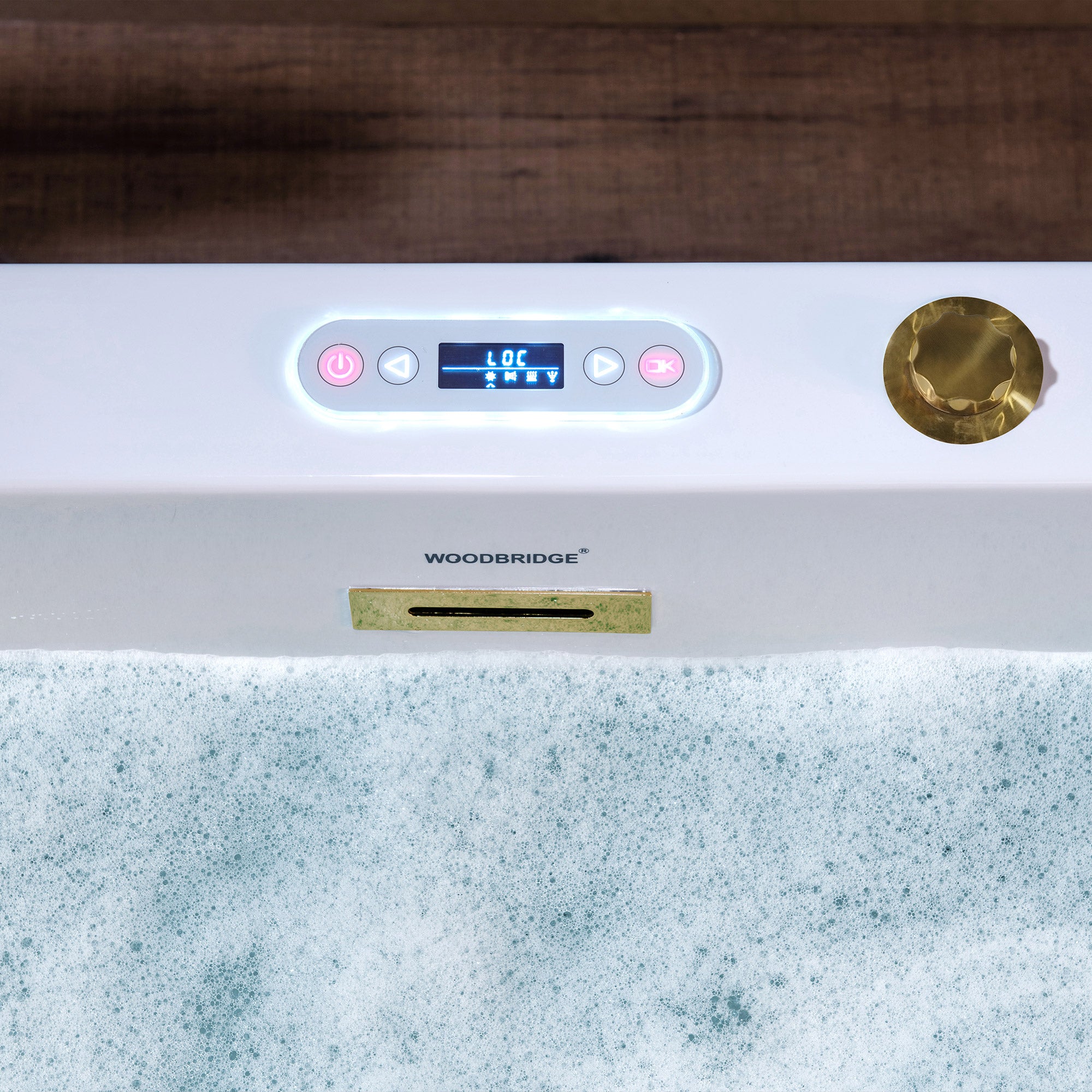 WOODBRIDGE 59" x 31-1/2" Whirlpool Water Jetted and Air Bubble Freestanding Heated Soaking Combination Bathtub with LED control panel