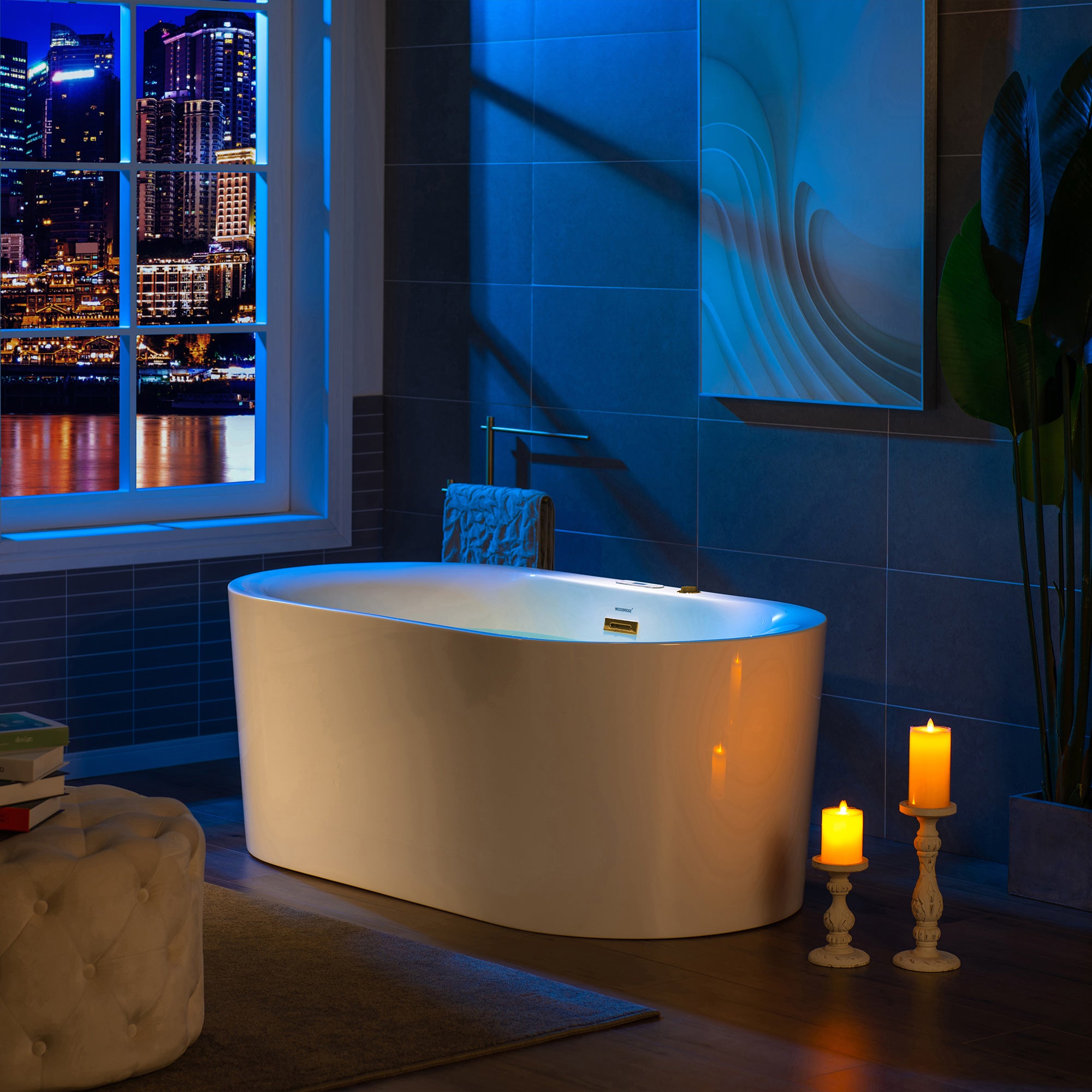 WOODBRIDGE 59" x 31-1/2" Whirlpool Water Jetted and Air Bubble Freestanding Heated Soaking Combination Bathtub with LED control panel