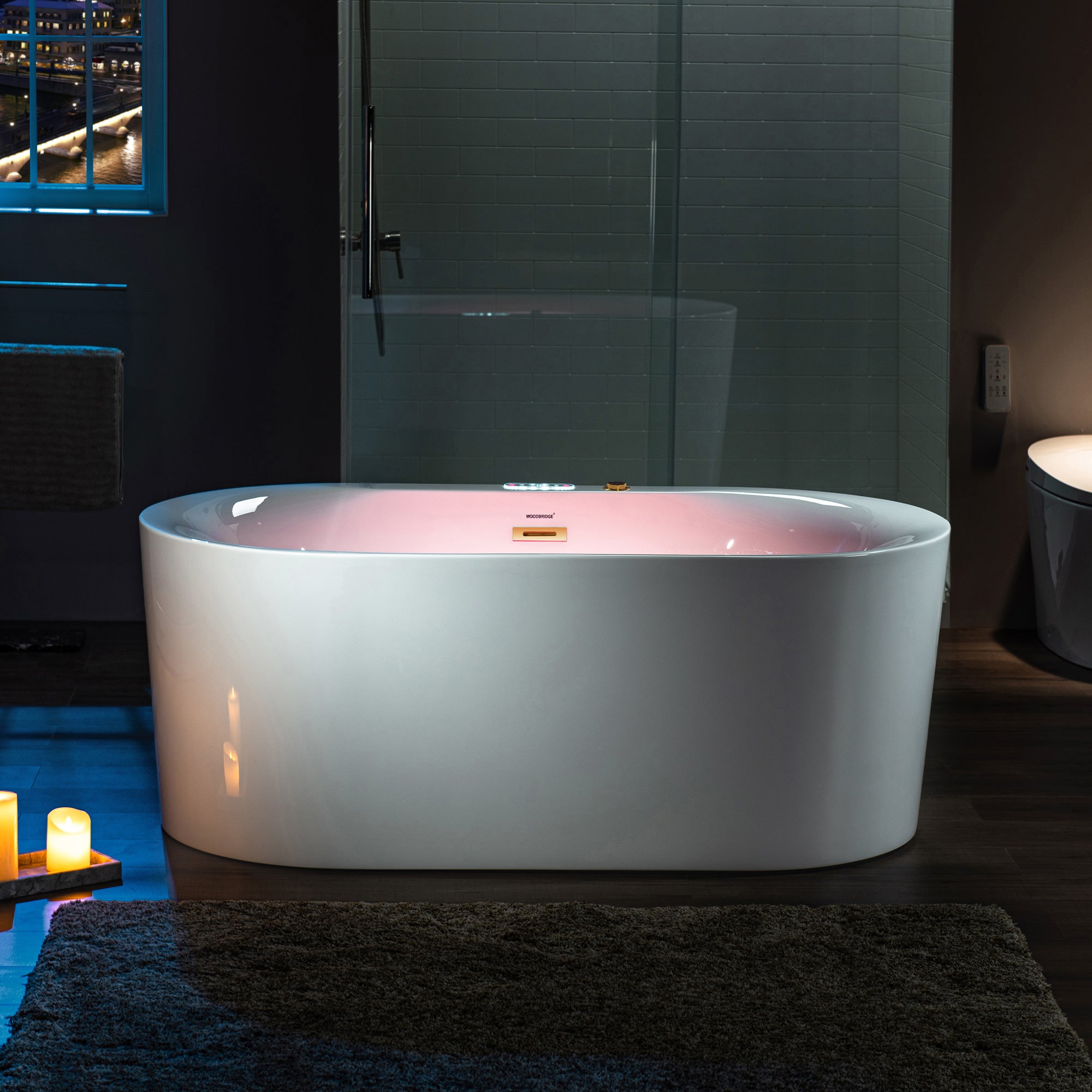 WOODBRIDGE 59" x 31-1/2" Whirlpool Water Jetted and Air Bubble Freestanding Heated Soaking Combination Bathtub with LED control panel