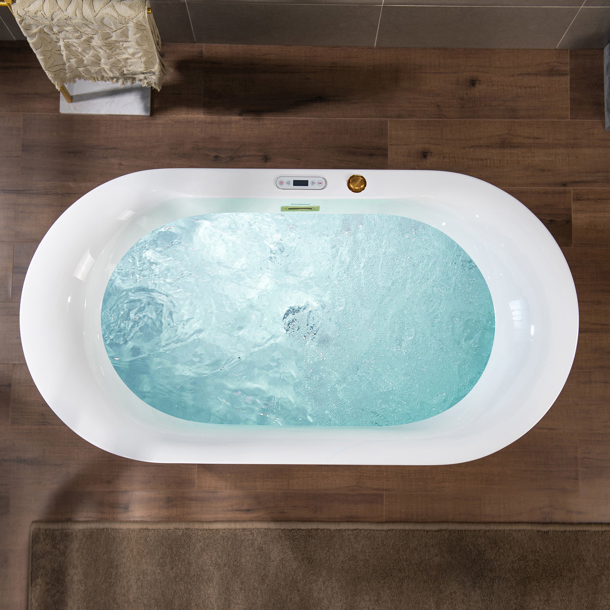 WOODBRIDGE 59" x 31-1/2" Whirlpool Water Jetted and Air Bubble Freestanding Heated Soaking Combination Bathtub with LED control panel