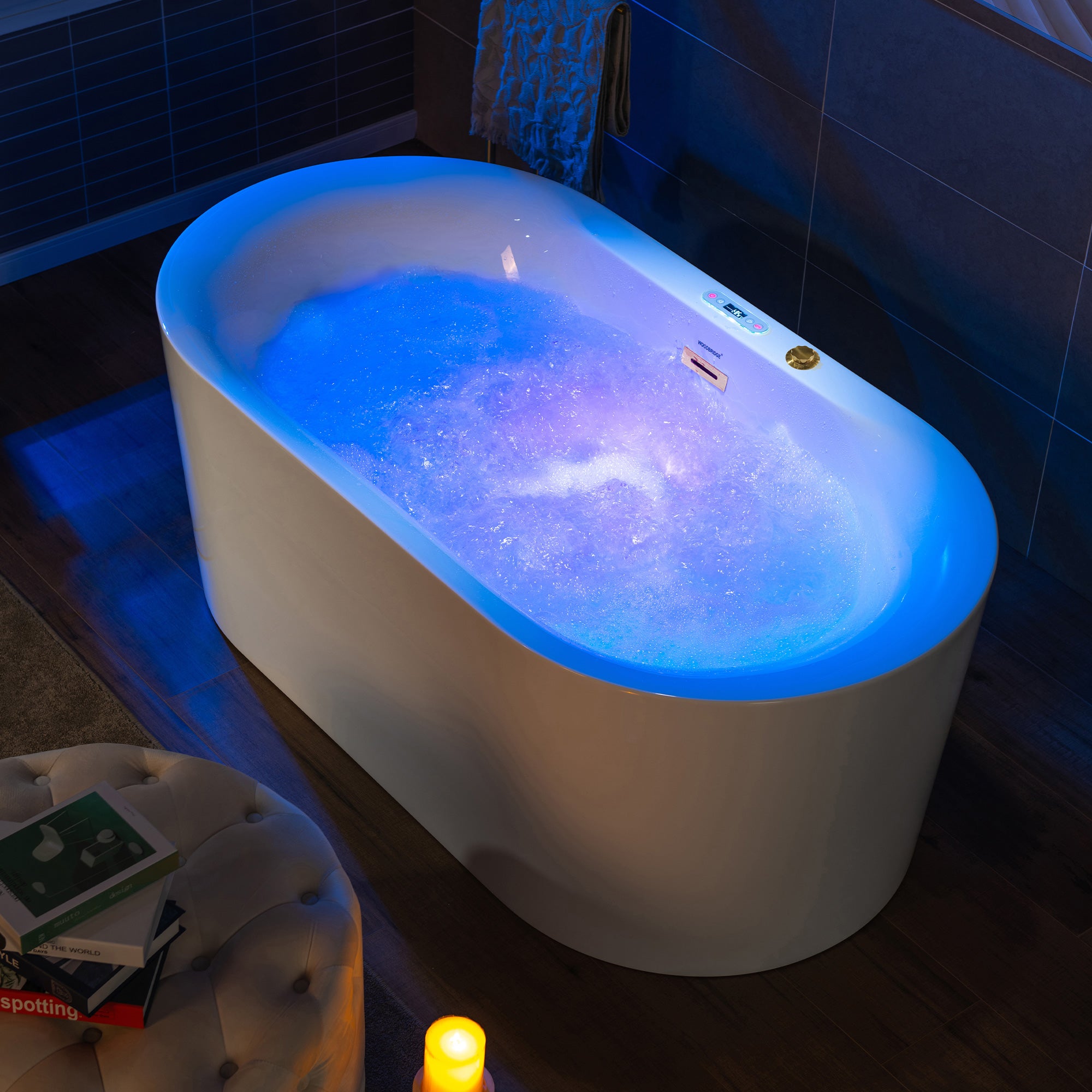 WOODBRIDGE 59" x 31-1/2" Whirlpool Water Jetted and Air Bubble Freestanding Heated Soaking Combination Bathtub with LED control panel