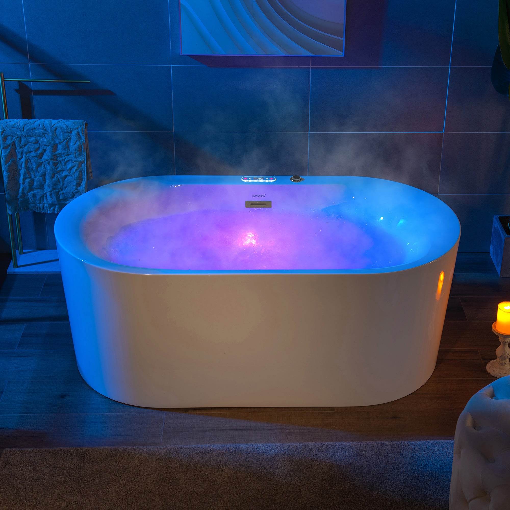 WOODBRIDGE 59" x 31-1/2" Whirlpool Water Jetted and Air Bubble Freestanding Heated Soaking Combination Bathtub with LED control panel
