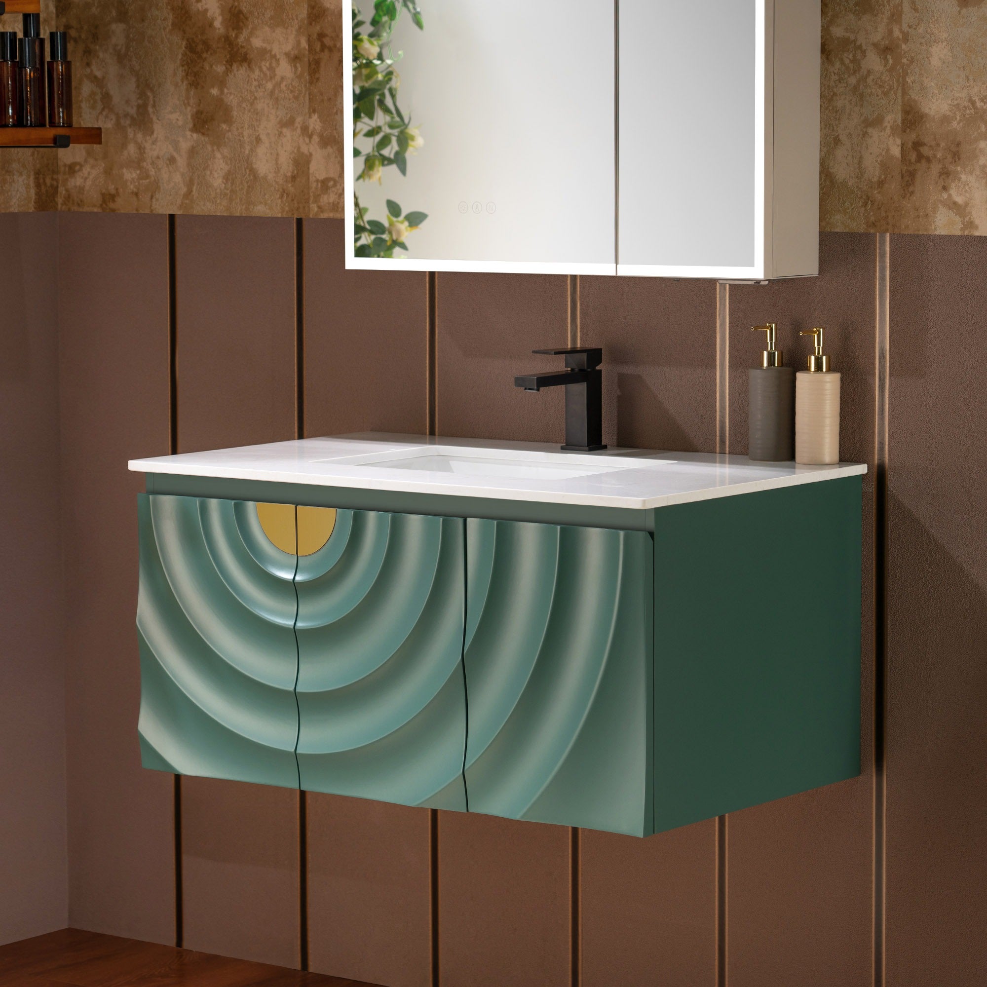 WOODBRIDGE 36"X22" Wall Mounted Floating Bathroom Vanity in Green with Single Ceramic Undermount Sink