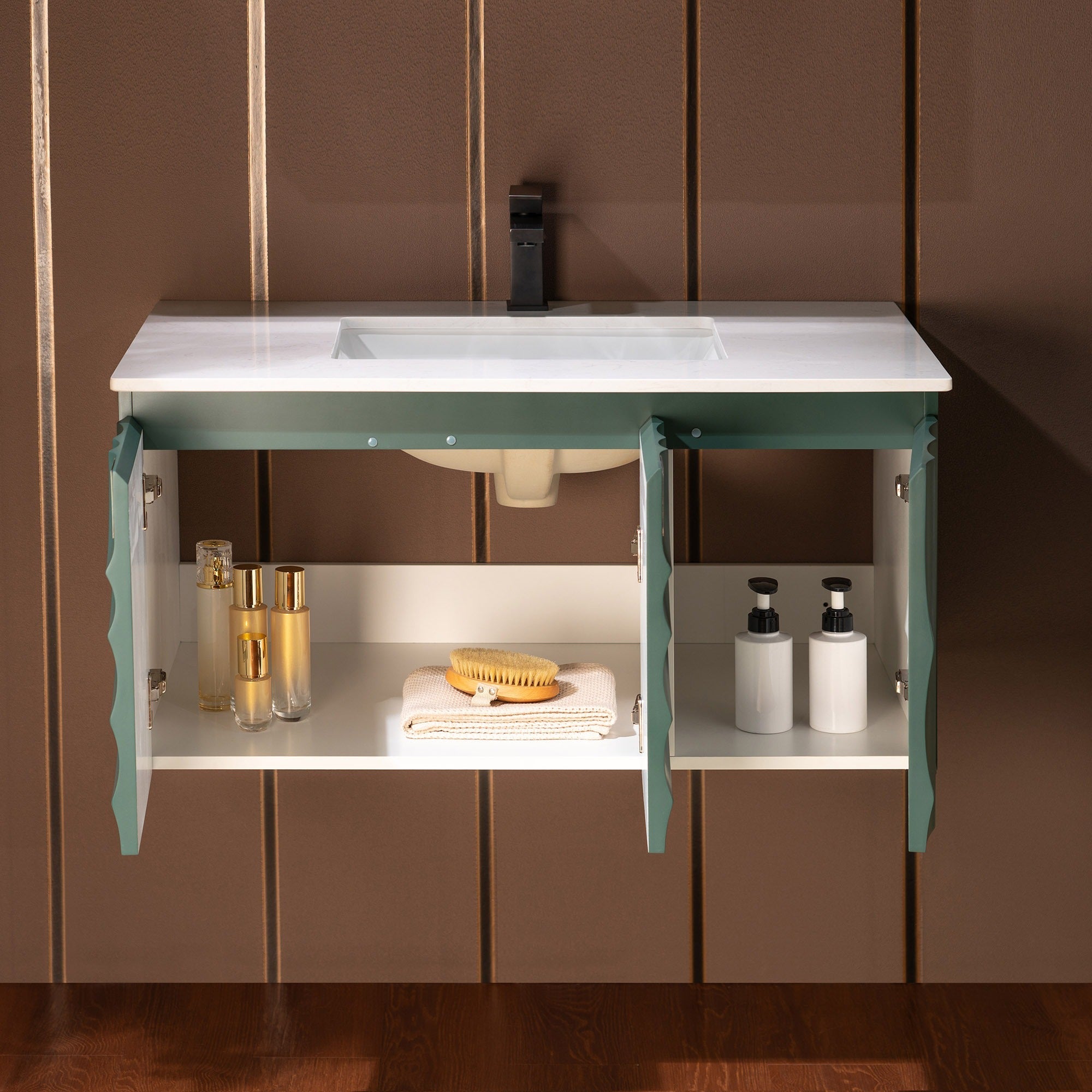WOODBRIDGE 36"X22" Wall Mounted Floating Bathroom Vanity in Green with Single Ceramic Undermount Sink
