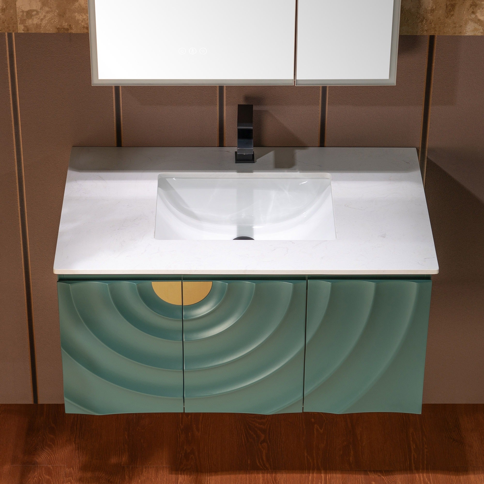 WOODBRIDGE 36"X22" Wall Mounted Floating Bathroom Vanity in Green with Single Ceramic Undermount Sink
