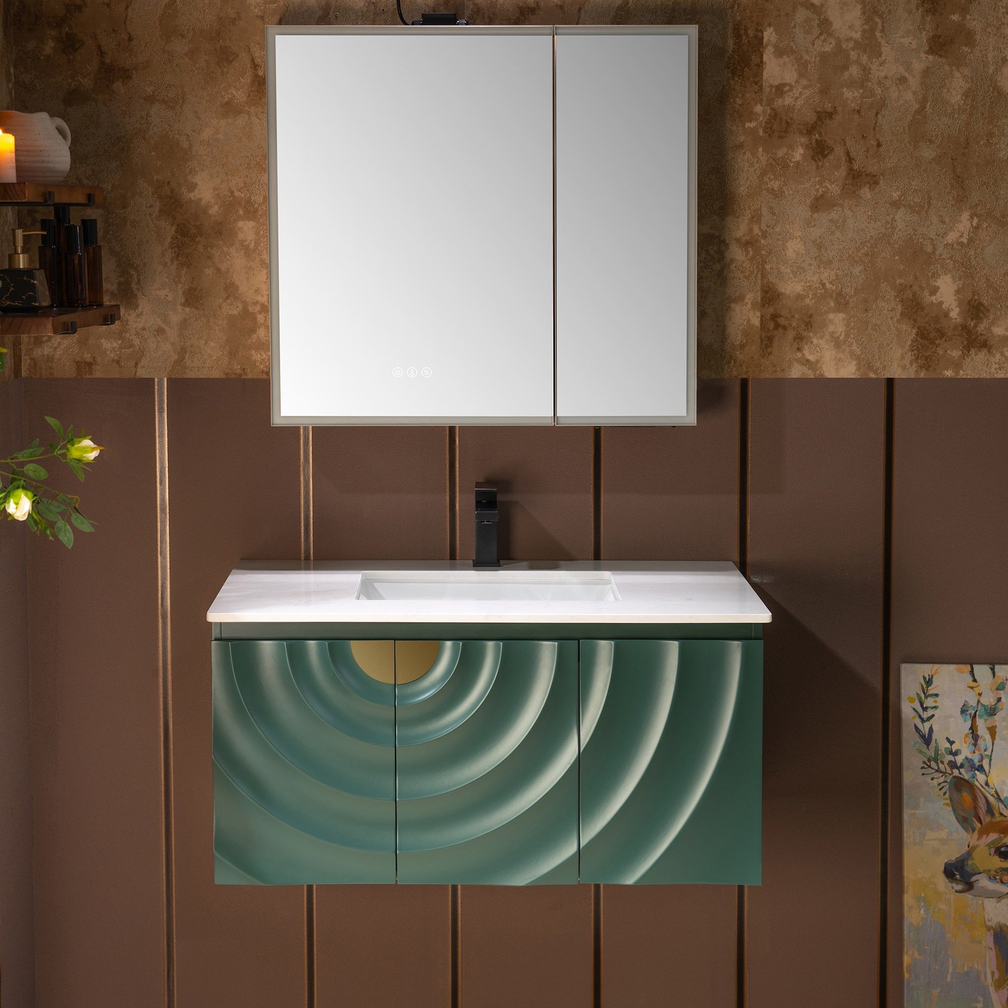 WOODBRIDGE 36"X22" Wall Mounted Floating Bathroom Vanity in Green with Single Ceramic Undermount Sink