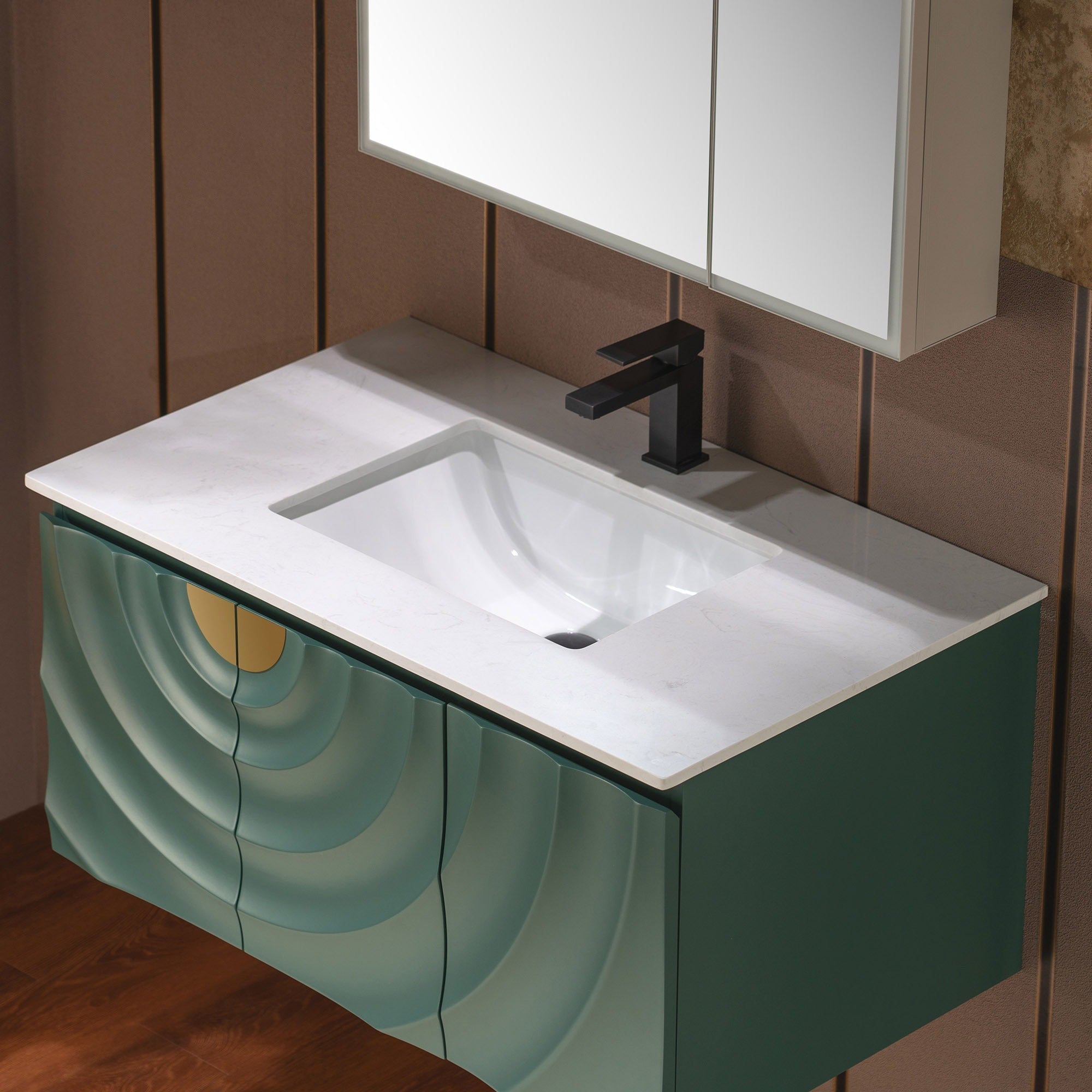WOODBRIDGE 36"X22" Wall Mounted Floating Bathroom Vanity in Green with Single Ceramic Undermount Sink