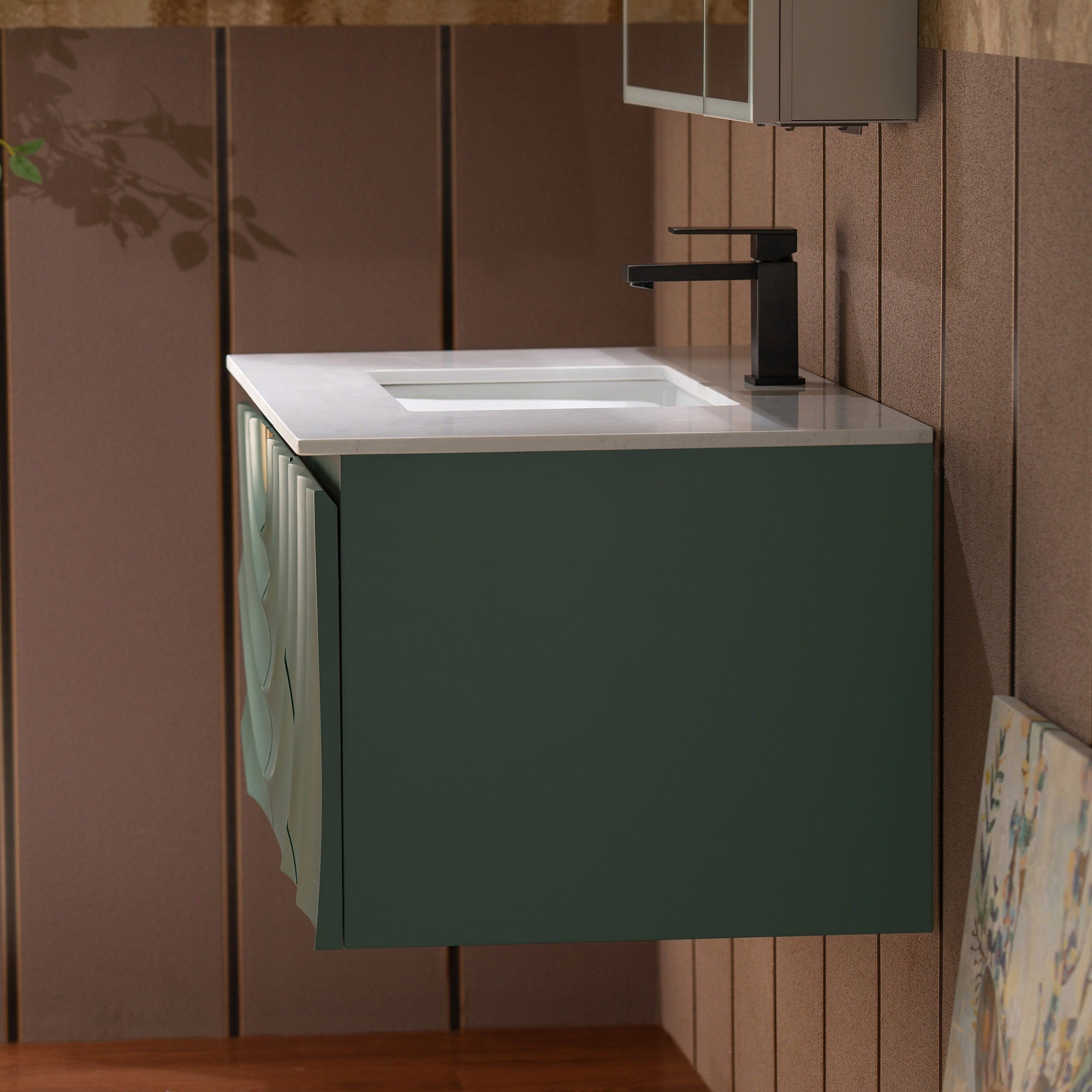 WOODBRIDGE 36"X22" Wall Mounted Floating Bathroom Vanity in Green with Single Ceramic Undermount Sink