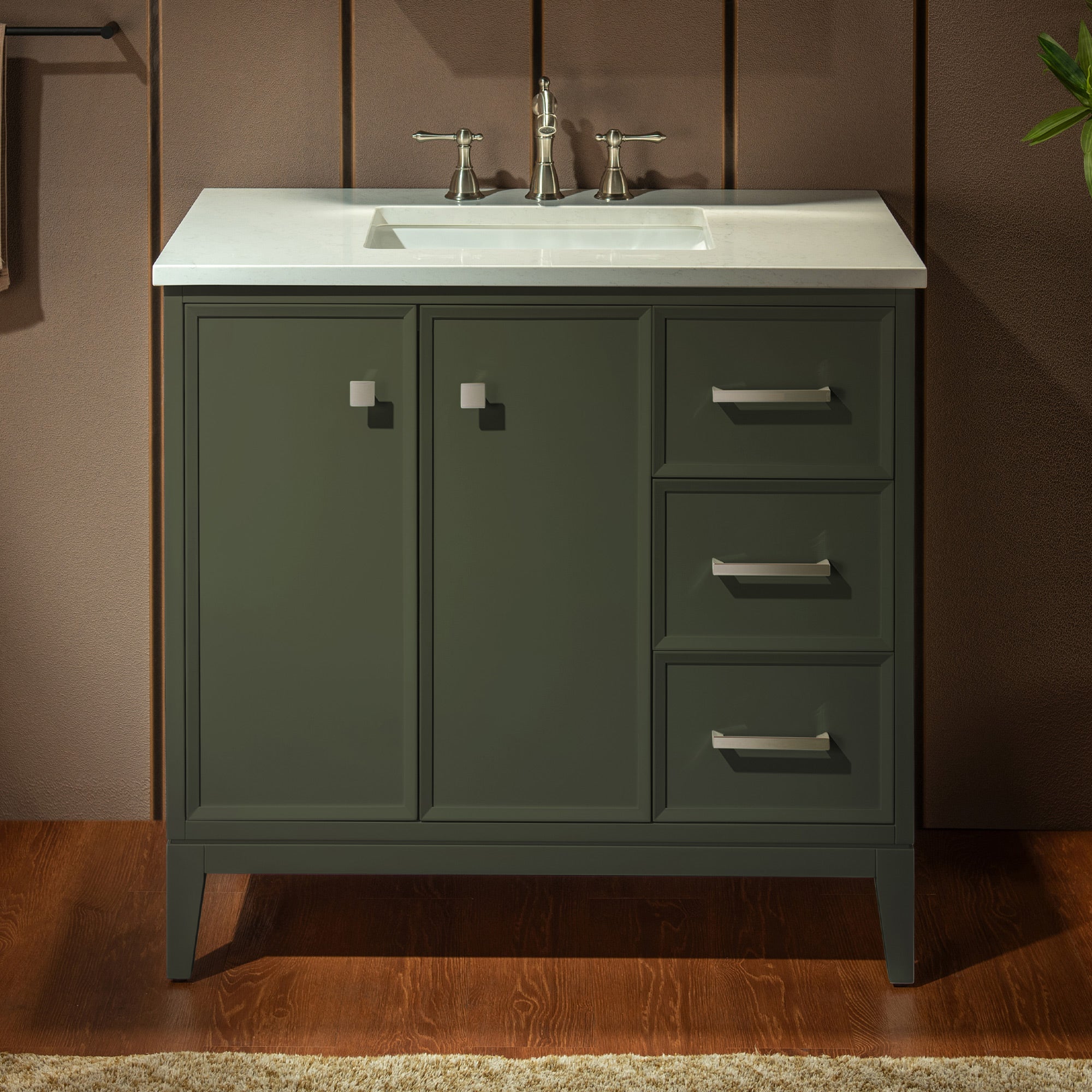 WOODBRIDGE 37" White Single Sink Bathroom Vanity Engineered Stone Top, Pre-drilled for 8 in. widespread faucets, Solid Wood Frame & Drawers, Fully Assembled and Ready to Install.