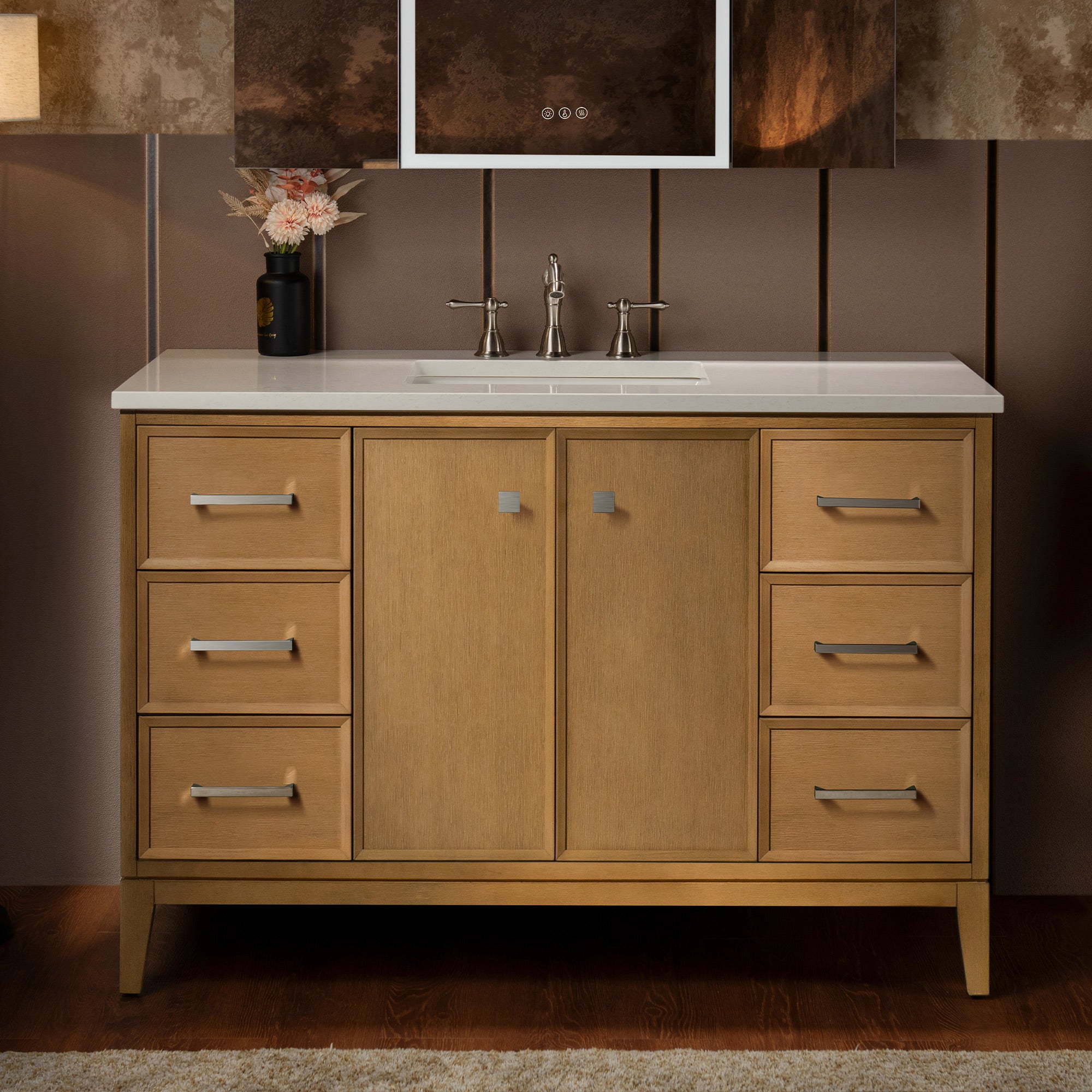 WOODBRIDGE 49" White Single Sink Bathroom Vanity Engineered Stone Top, Pre-drilled for 8 in. widespread faucets, Solid Wood Frame & Drawers, Fully Assembled and Ready to Install.