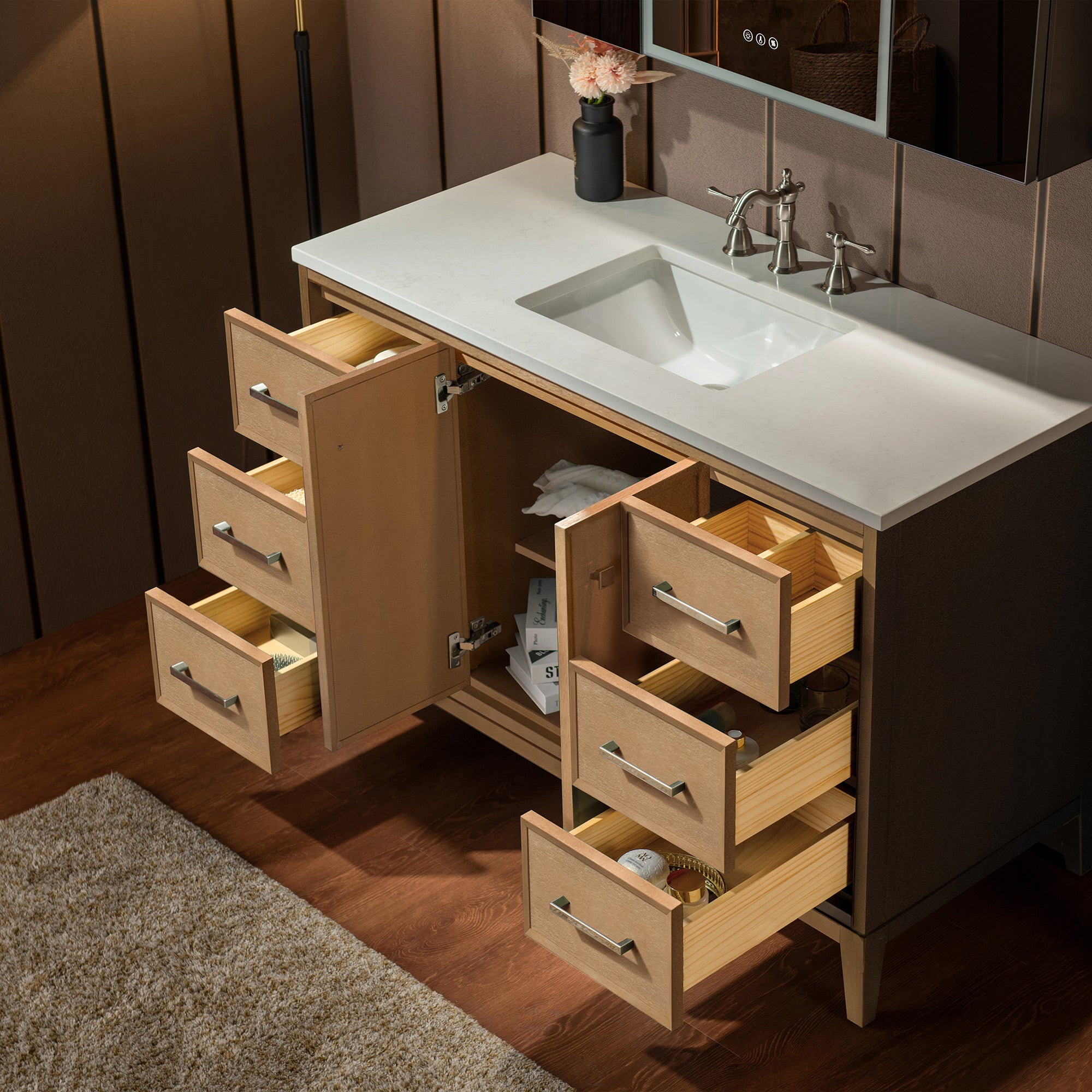 WOODBRIDGE 49" White Single Sink Bathroom Vanity Engineered Stone Top, Pre-drilled for 8 in. widespread faucets, Solid Wood Frame & Drawers, Fully Assembled and Ready to Install.