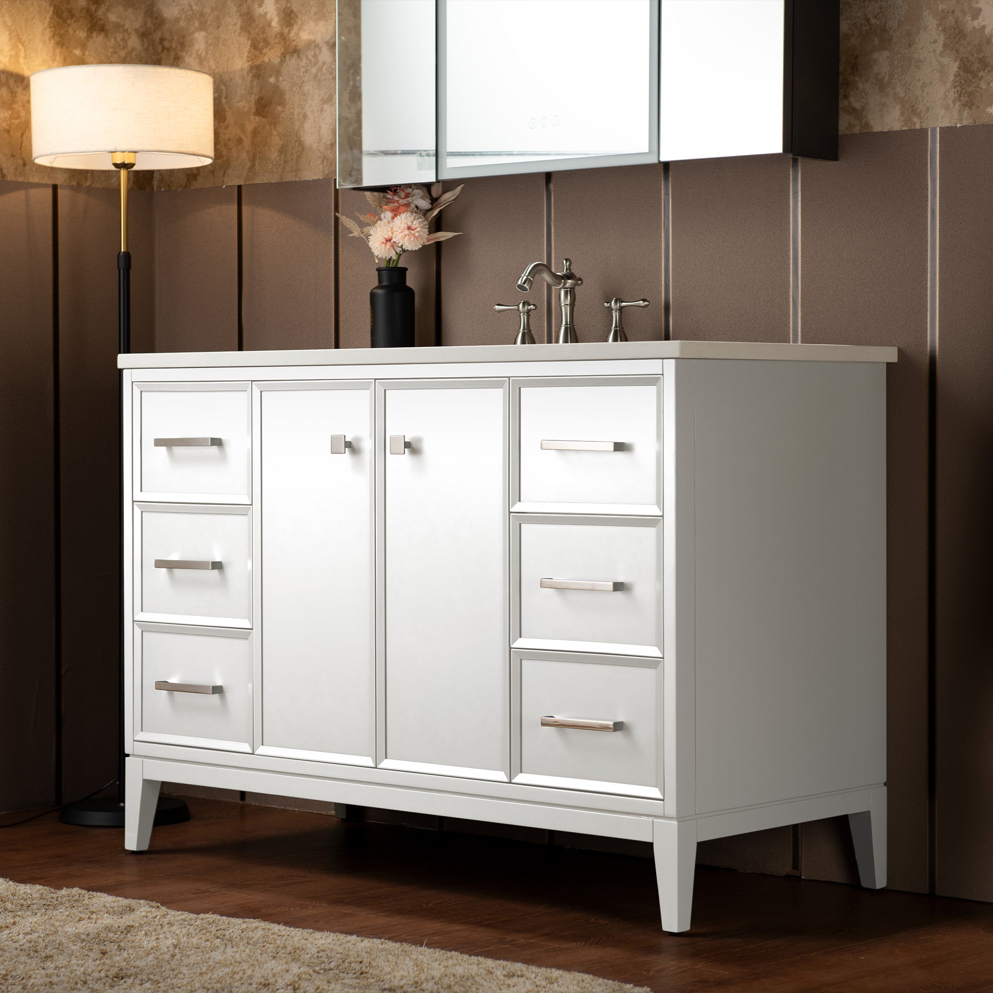 WOODBRIDGE 49" White Single Sink Bathroom Vanity Engineered Stone Top, Pre-drilled for 8 in. widespread faucets, Solid Wood Frame & Drawers, Fully Assembled and Ready to Install.