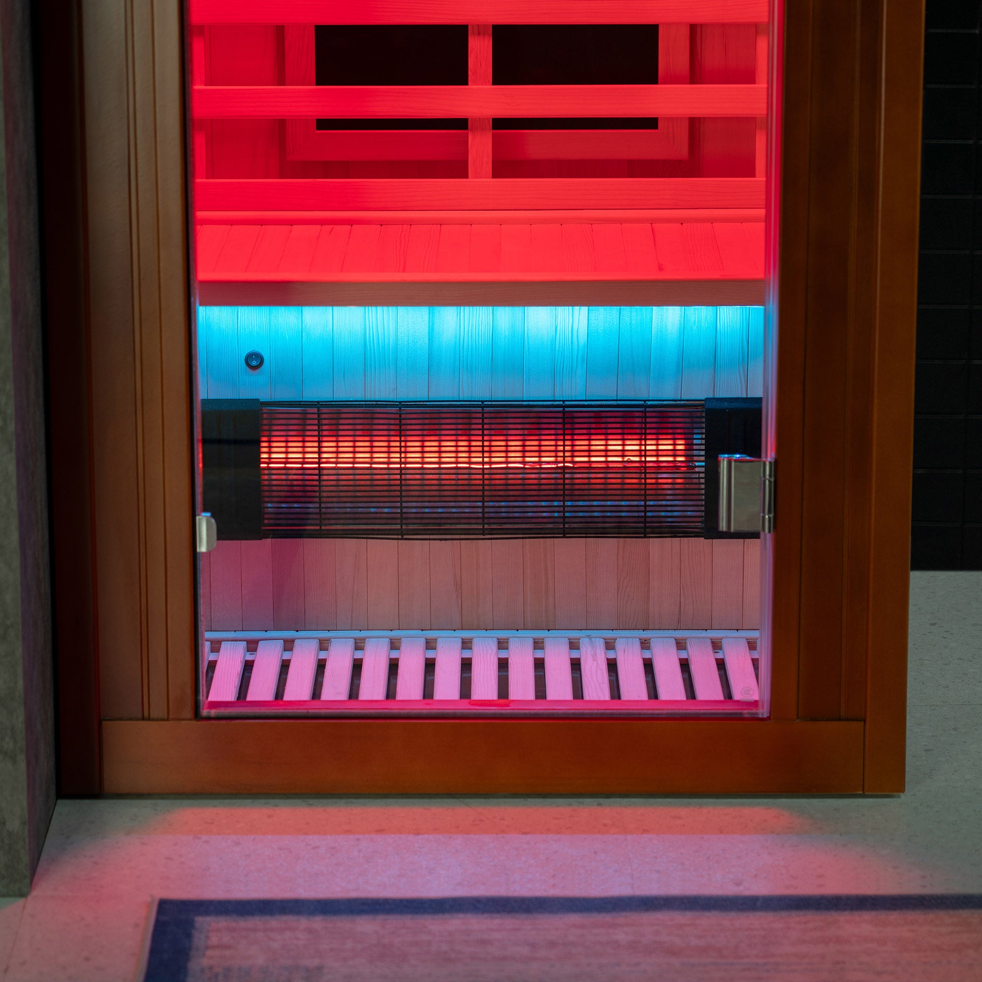 1-Person Indoor FAR Infrared Sauna in Premium Canadian Hemlock with Red Light Therapy, Bluetooth Speakers, Smart Control Panel & Chromotherapy Lighting