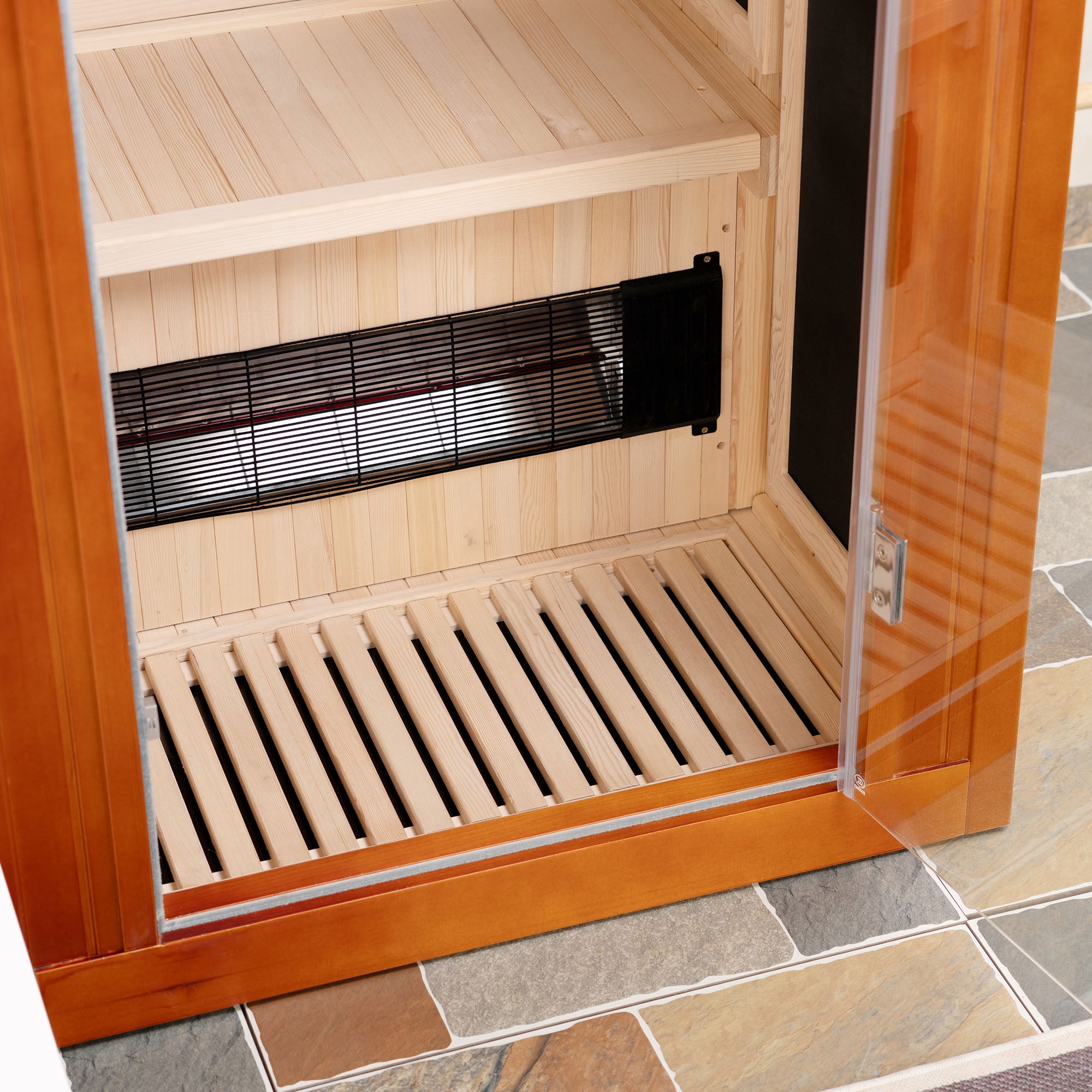 1-Person Indoor FAR Infrared Sauna in Premium Canadian Hemlock with Red Light Therapy, Bluetooth Speakers, Smart Control Panel & Chromotherapy Lighting