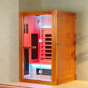 2-Person Indoor FAR Infrared Sauna Crafted from Canadian Hemlock with Red Light Therapy, Bluetooth Speaker, Smart Control Panel & Chromotherapy Lighting