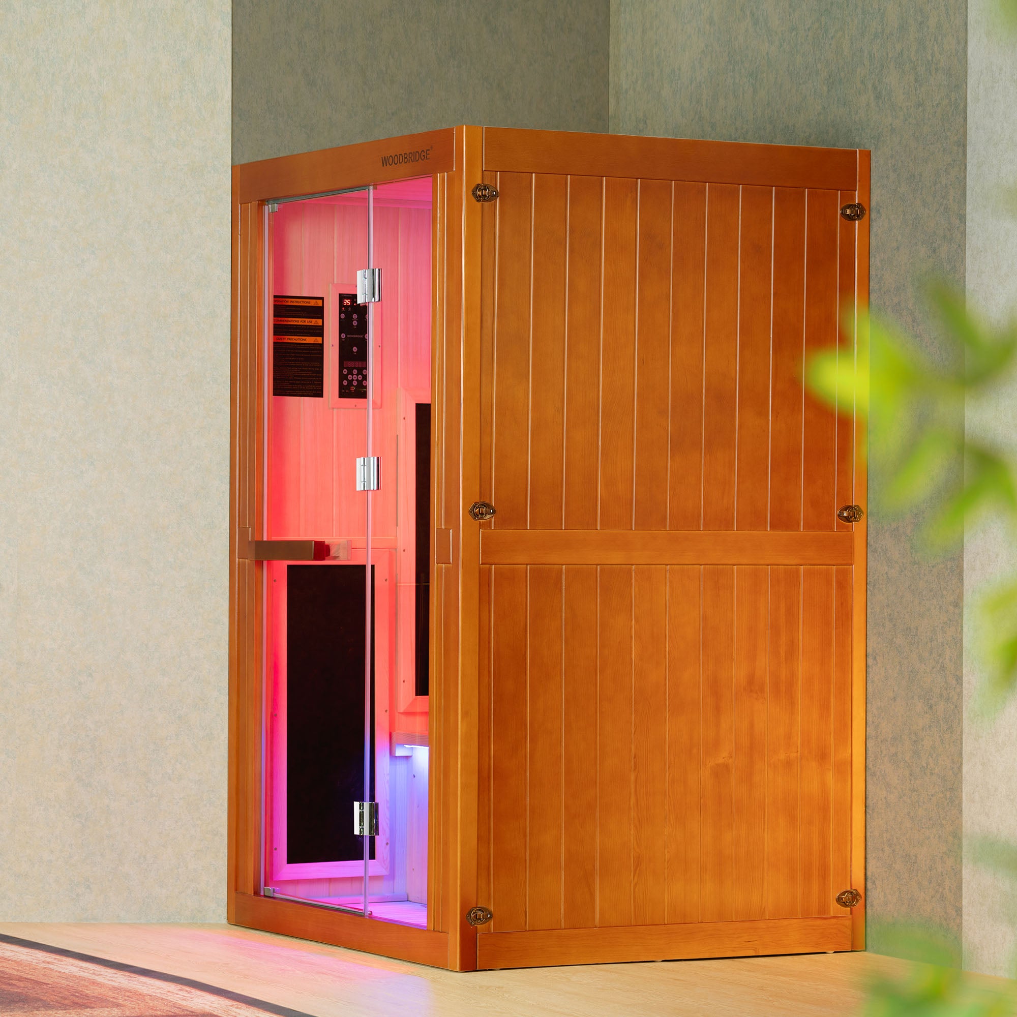 2-Person Indoor FAR Infrared Sauna Crafted from Canadian Hemlock with Red Light Therapy, Bluetooth Speaker, Smart Control Panel & Chromotherapy Lighting