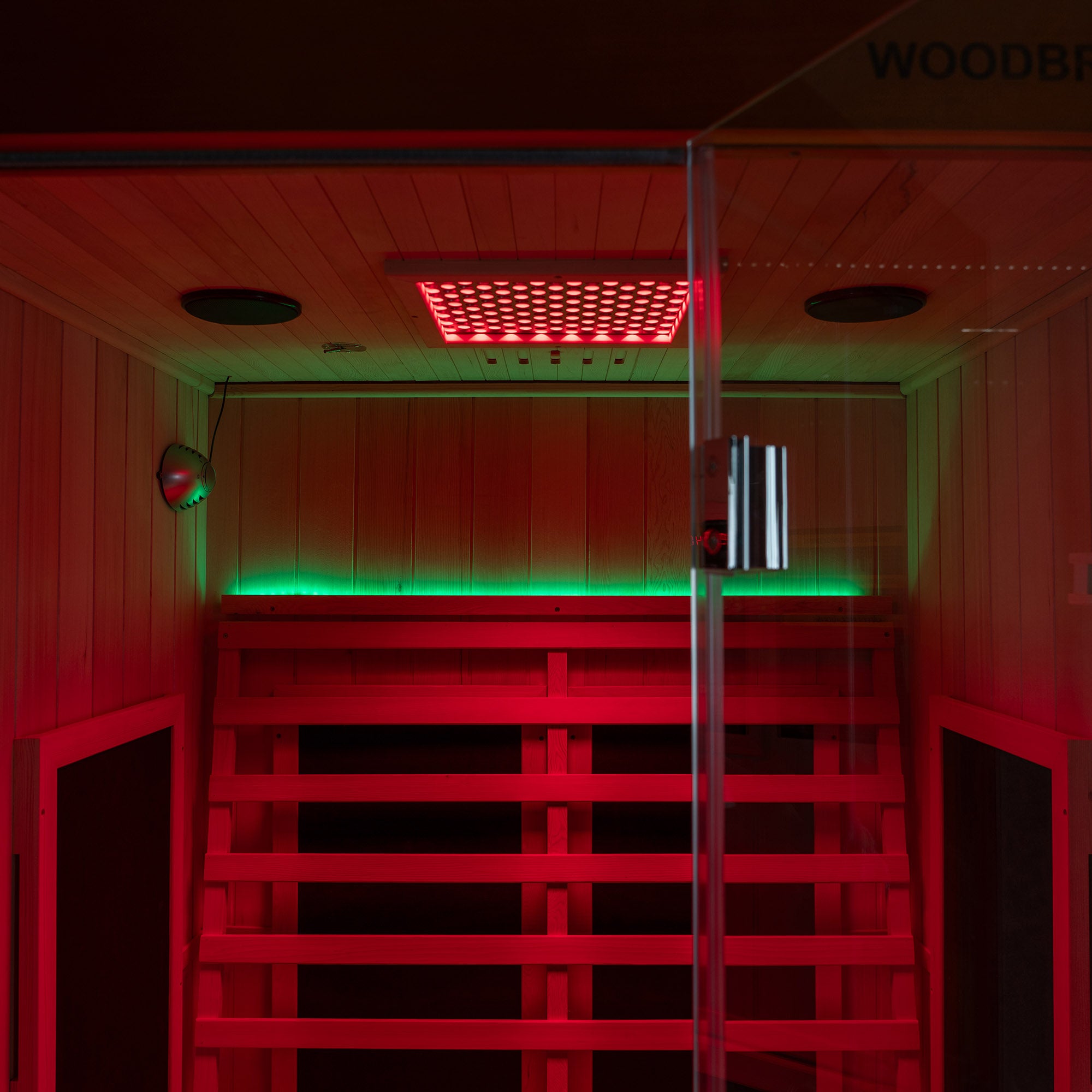 2-Person Indoor FAR Infrared Sauna Crafted from Canadian Hemlock with Red Light Therapy, Bluetooth Speaker, Smart Control Panel & Chromotherapy Lighting