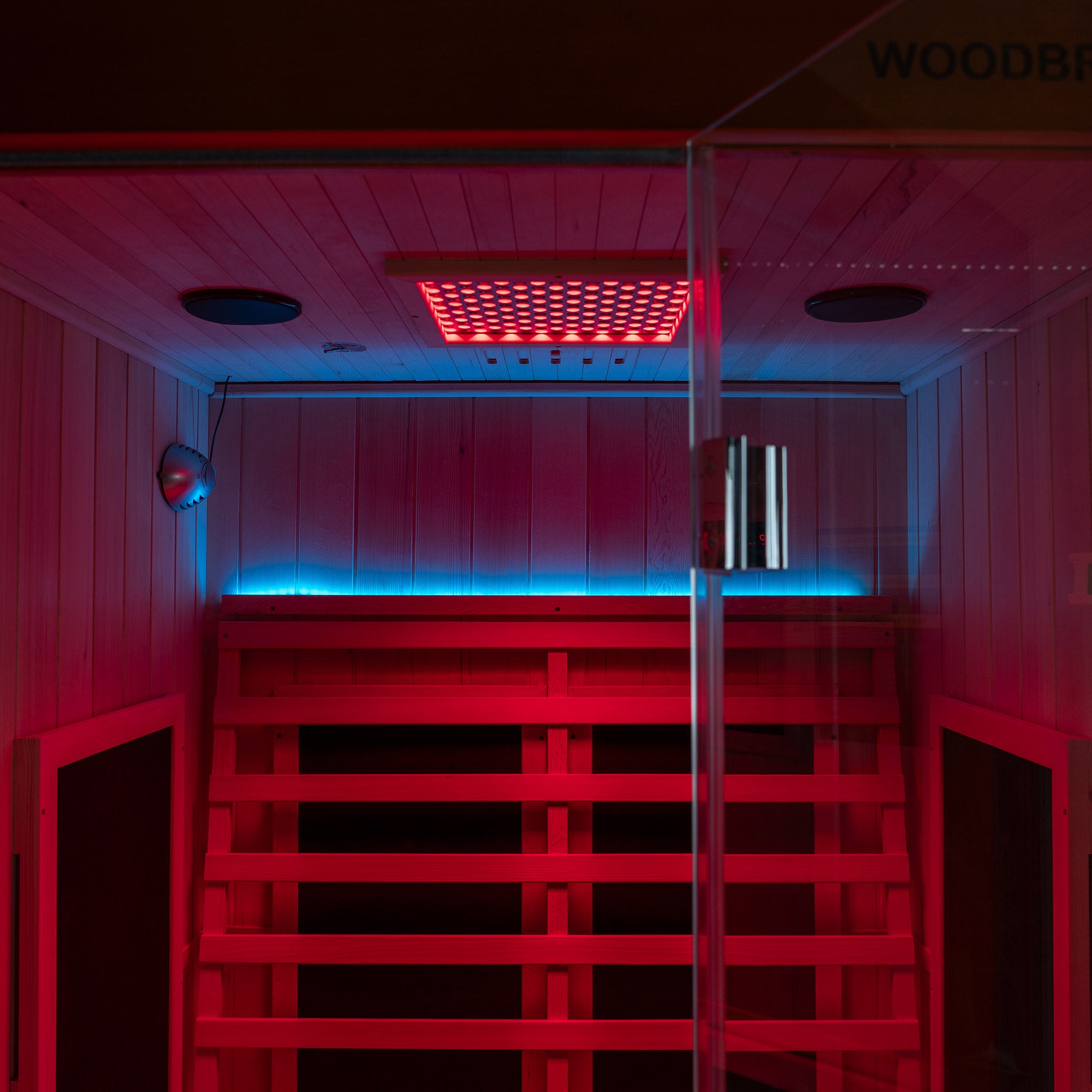 2-Person Indoor FAR Infrared Sauna Crafted from Canadian Hemlock with Red Light Therapy, Bluetooth Speaker, Smart Control Panel & Chromotherapy Lighting