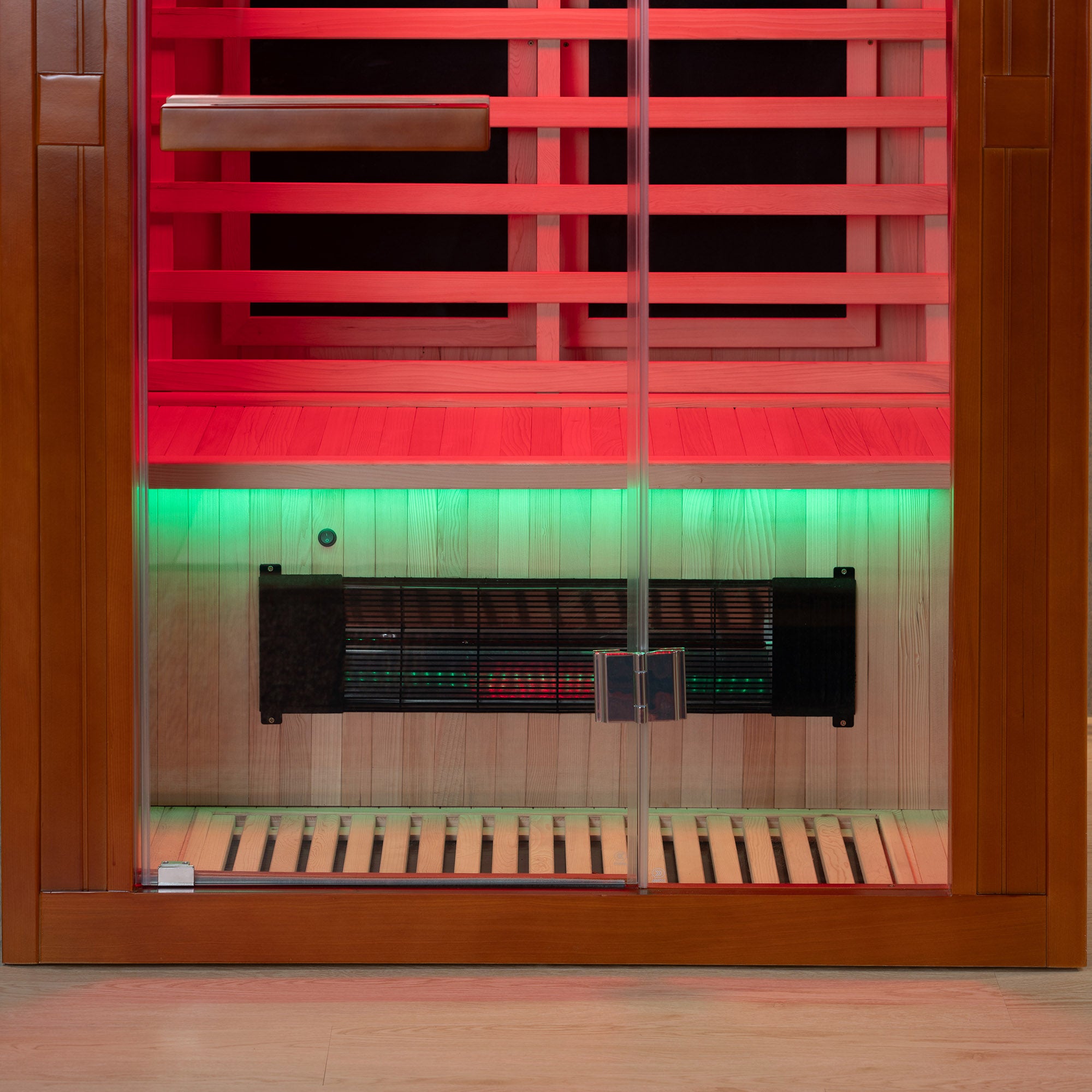 2-Person Indoor FAR Infrared Sauna Crafted from Canadian Hemlock with Red Light Therapy, Bluetooth Speaker, Smart Control Panel & Chromotherapy Lighting