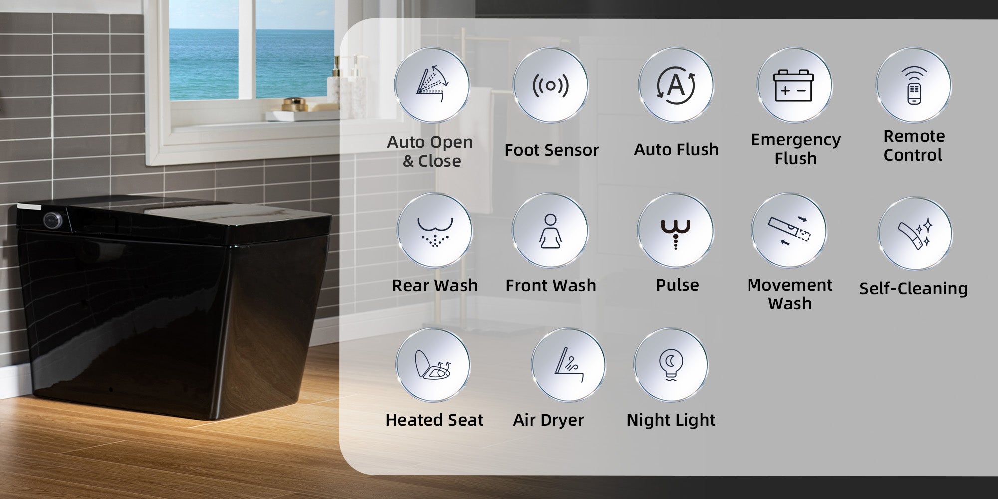 WOODBRIDGE EBT-HB02 Smart Bidet Toilet – Auto Flush, Heated Seat, Glossy Black (SKU: EBT-HB02)