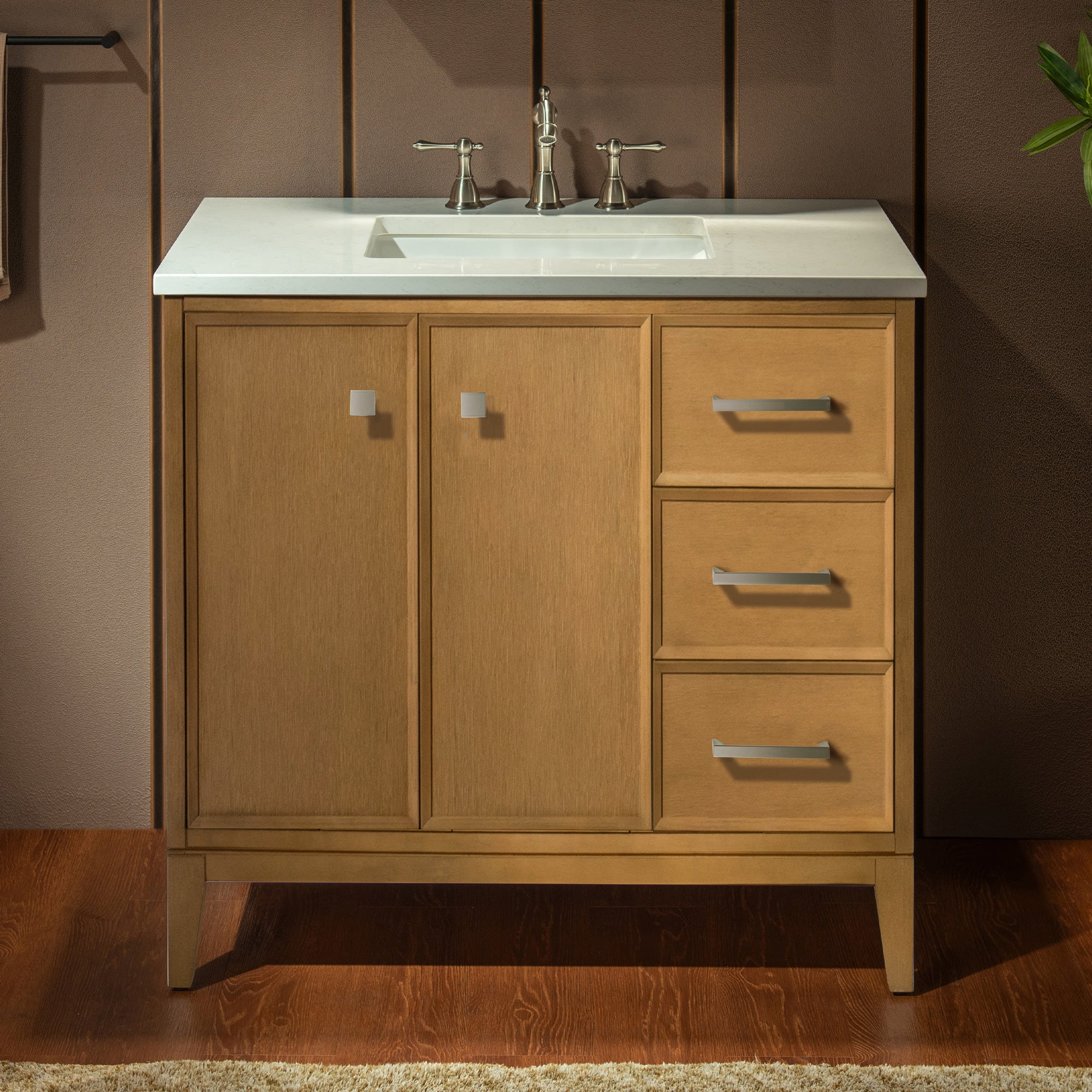 WOODBRIDGE 37" White Single Sink Bathroom Vanity Engineered Stone Top, Pre-drilled for 8 in. widespread faucets, Solid Wood Frame & Drawers, Fully Assembled and Ready to Install.