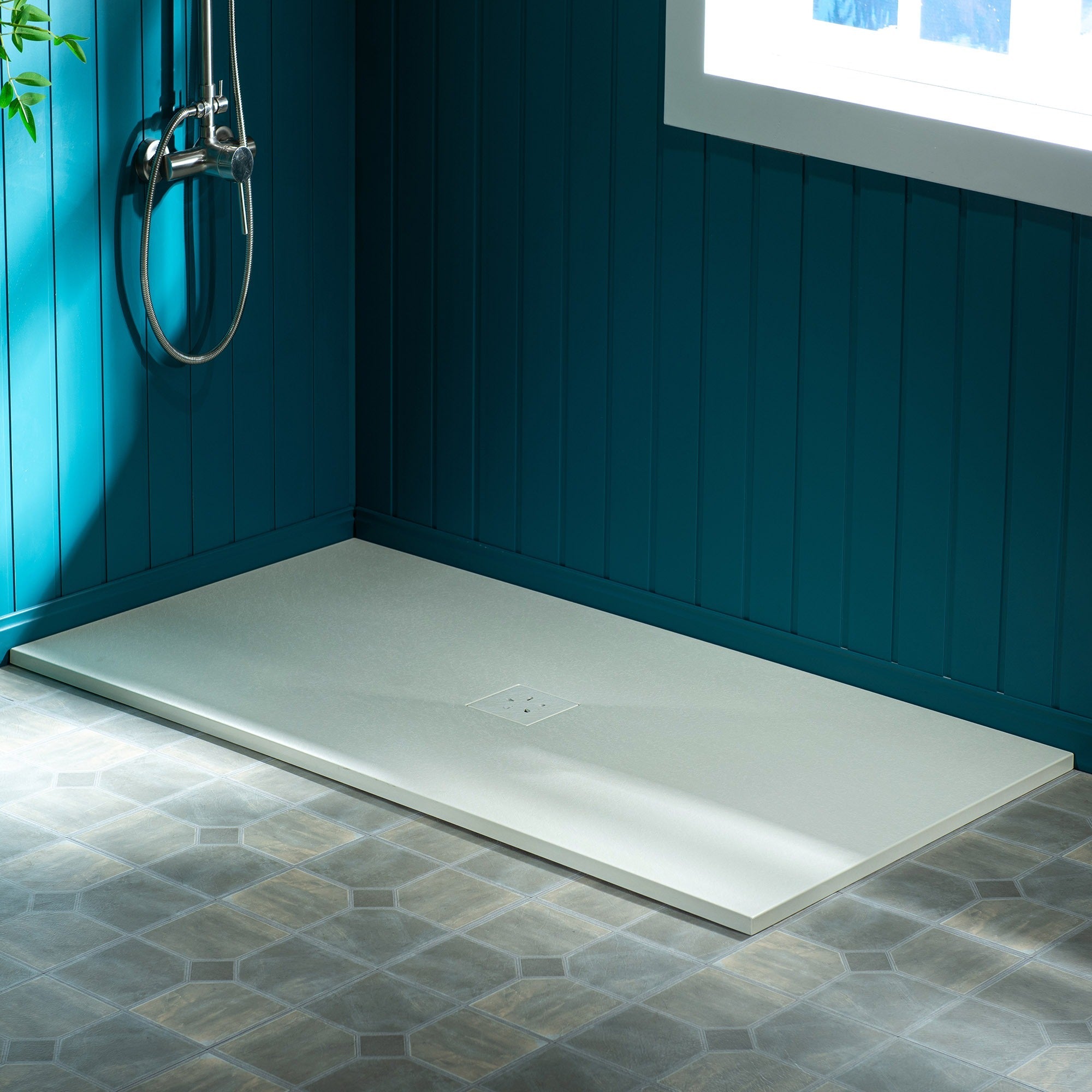 WOODBRIDGE 60-in L x 36-in W Zero-Threshold End-Drain Shower Base with Center Drain Placement, Matching Decorative Drain Plate and Tile Flange
