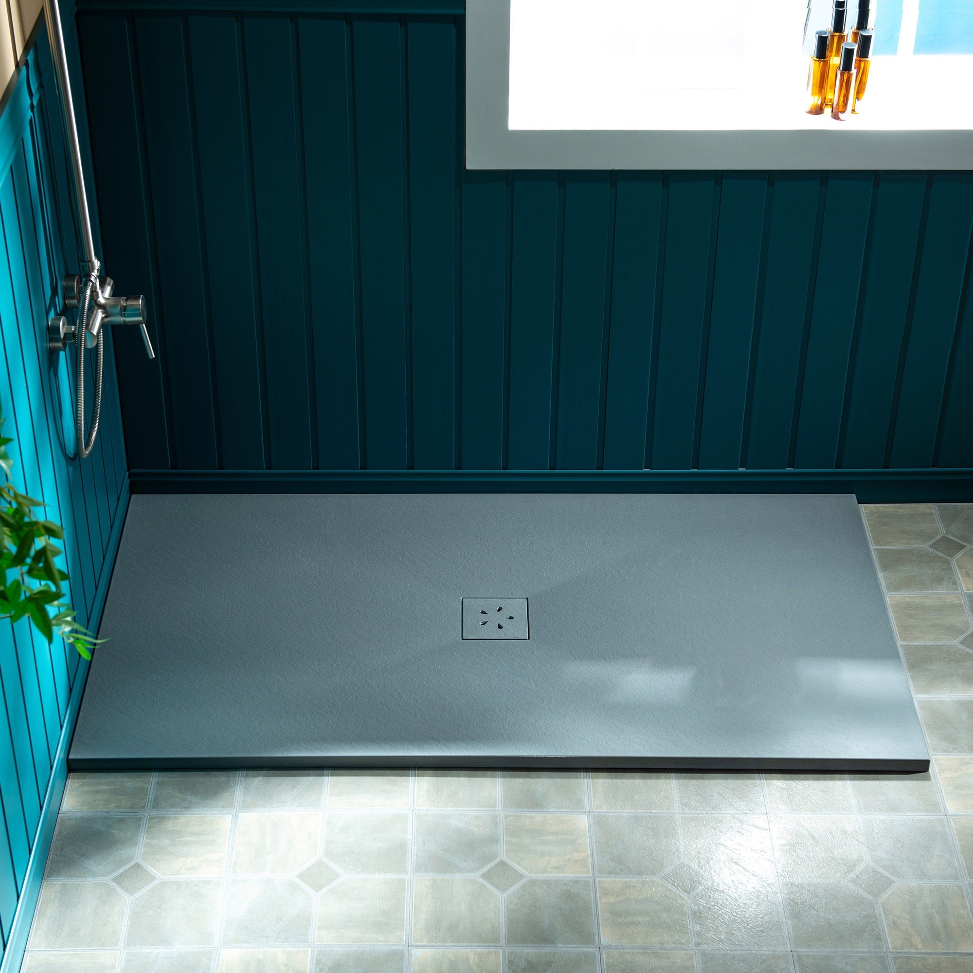 WOODBRIDGE 60-in L x 36-in W Zero-Threshold End-Drain Shower Base with Center Drain Placement, Matching Decorative Drain Plate and Tile Flange