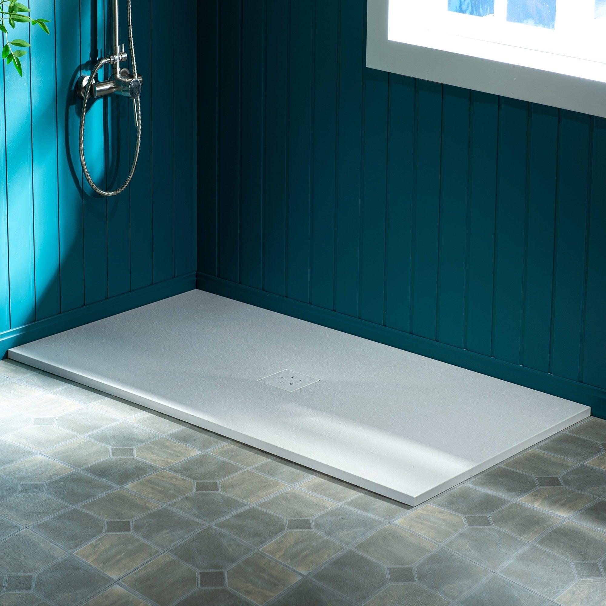 WOODBRIDGE 60-in L x 36-in W Zero-Threshold End-Drain Shower Base with Center Drain Placement, Matching Decorative Drain Plate and Tile Flange