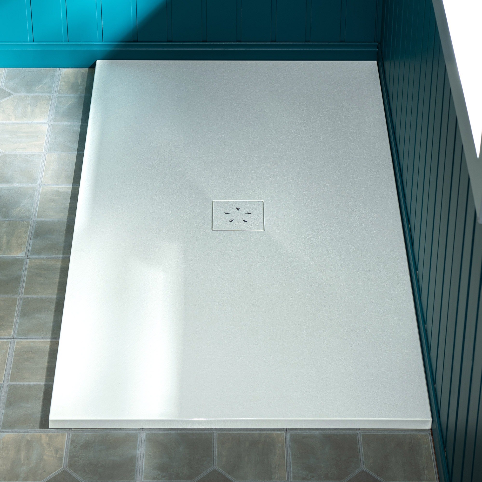 WOODBRIDGE 60-in L x 36-in W Zero-Threshold End-Drain Shower Base with Center Drain Placement, Matching Decorative Drain Plate and Tile Flange