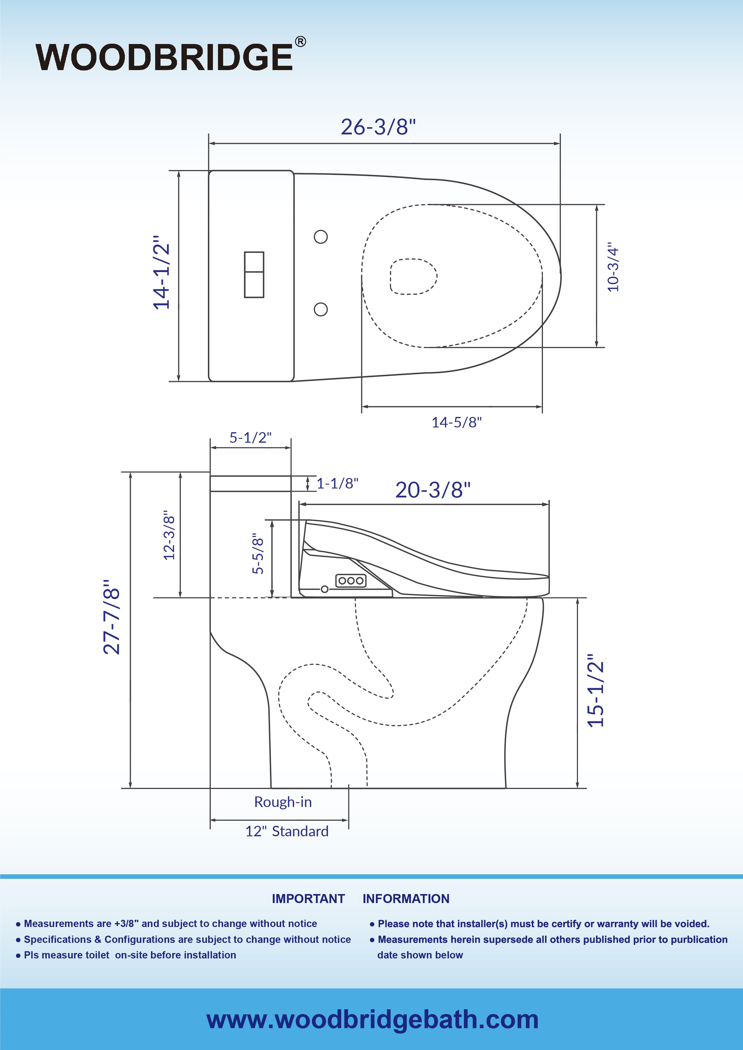 WOODBRIDGE Luxury, Elongated One Piece Toilet with Advanced Bidet Seat, White