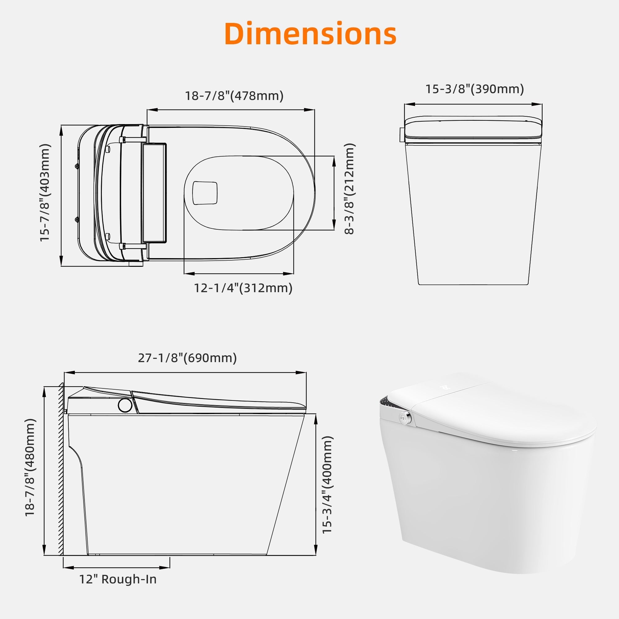 WOODBRIDGE GT073 Smart Toilet – Auto Lid, Foot Sensor, Zero Pressure GT073