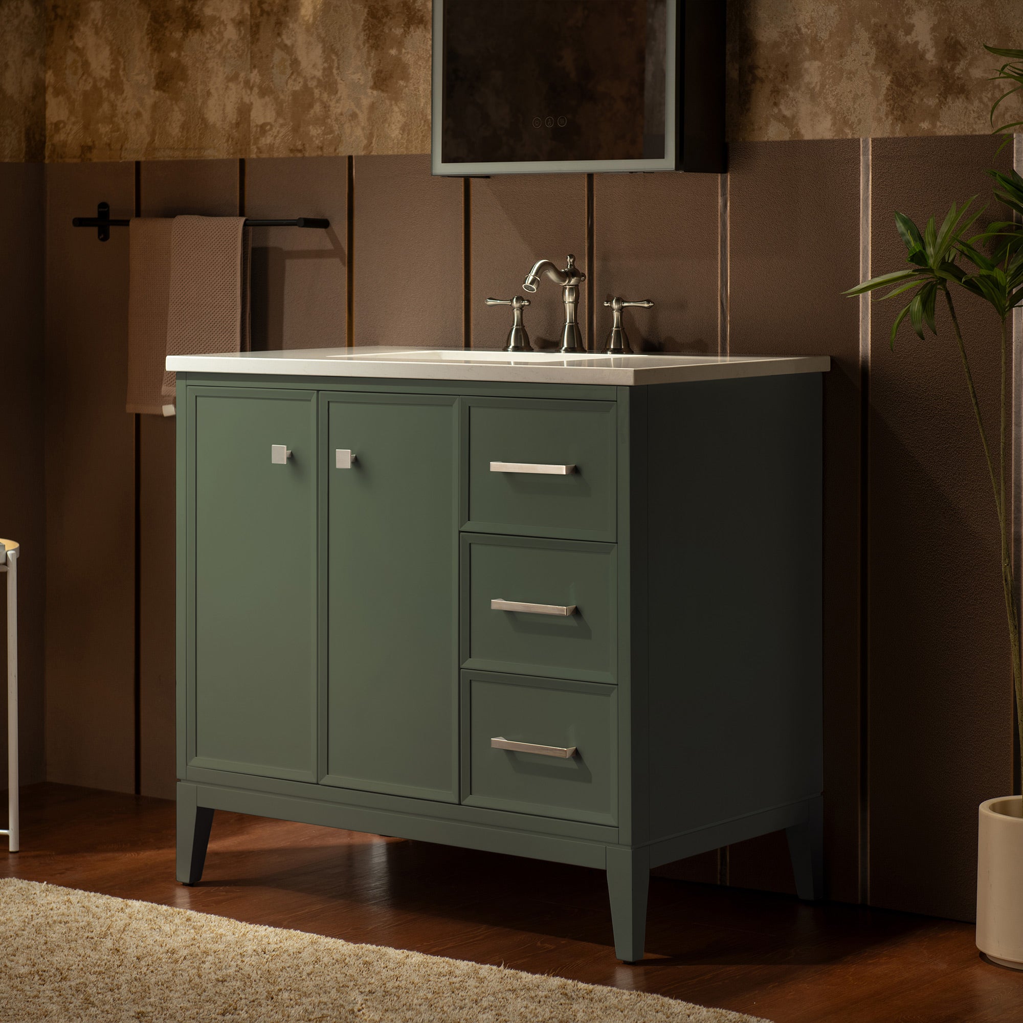WOODBRIDGE 37" White Single Sink Bathroom Vanity Engineered Stone Top, Pre-drilled for 8 in. widespread faucets, Solid Wood Frame & Drawers, Fully Assembled and Ready to Install.