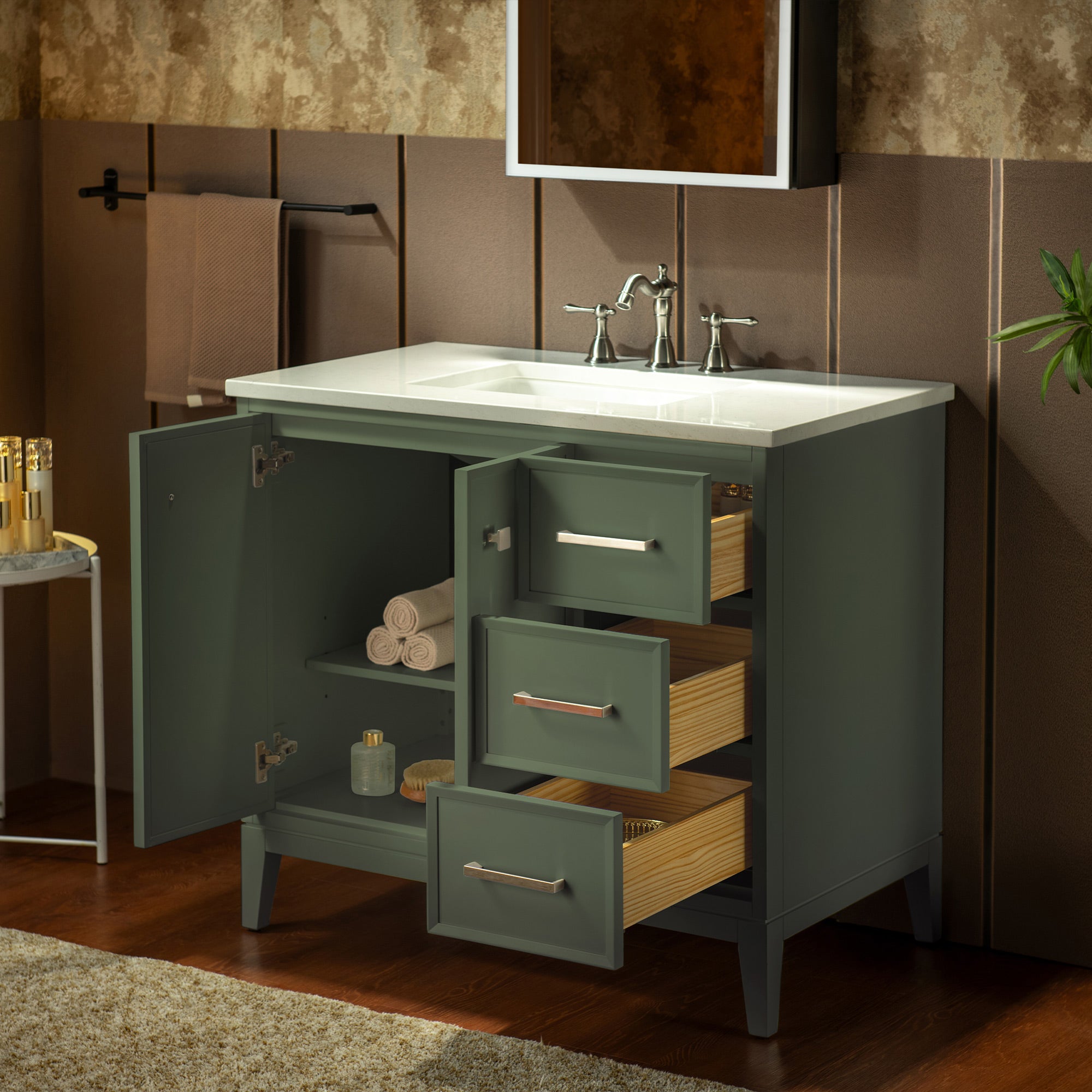 WOODBRIDGE 37" White Single Sink Bathroom Vanity Engineered Stone Top, Pre-drilled for 8 in. widespread faucets, Solid Wood Frame & Drawers, Fully Assembled and Ready to Install.
