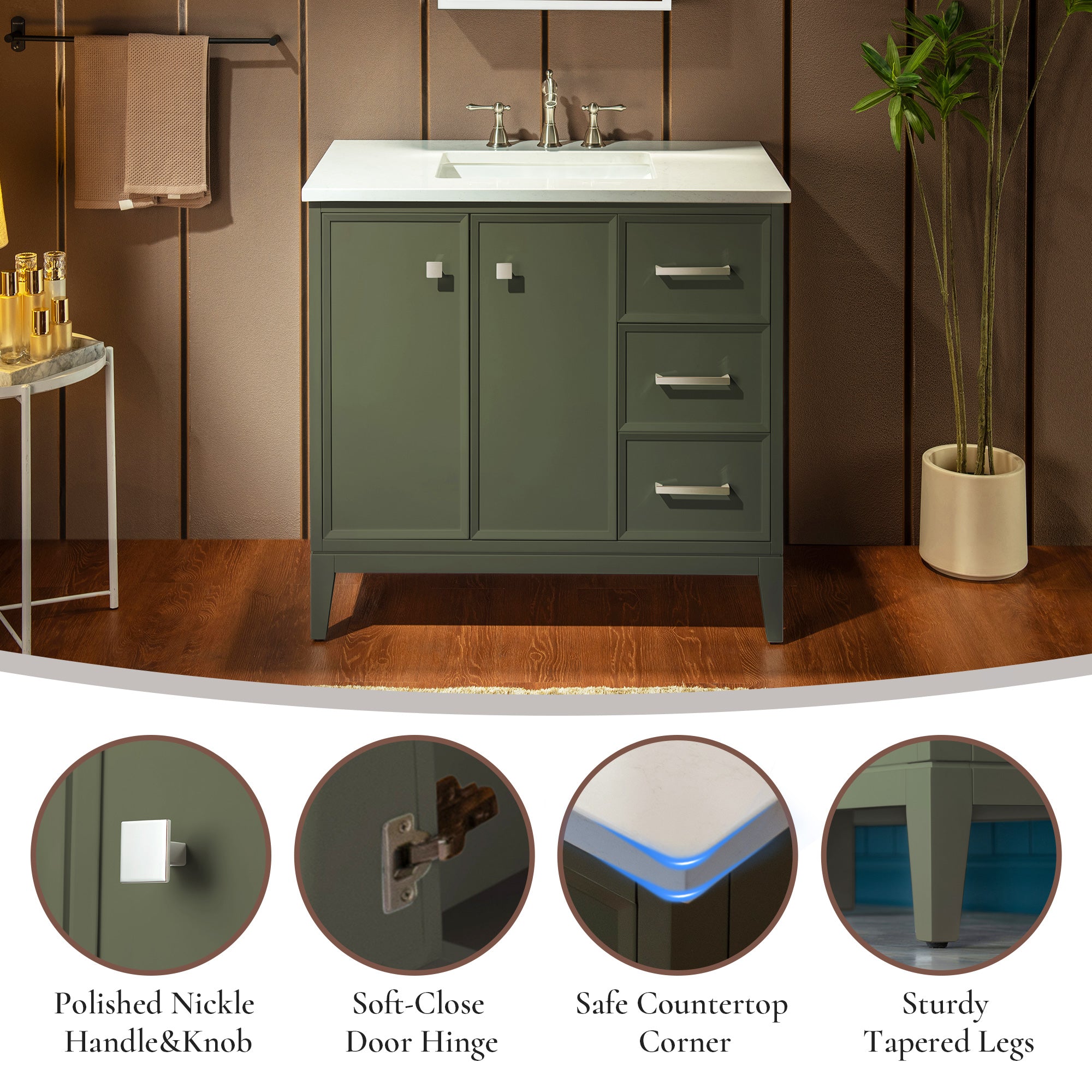 WOODBRIDGE 37" White Single Sink Bathroom Vanity Engineered Stone Top, Pre-drilled for 8 in. widespread faucets, Solid Wood Frame & Drawers, Fully Assembled and Ready to Install.